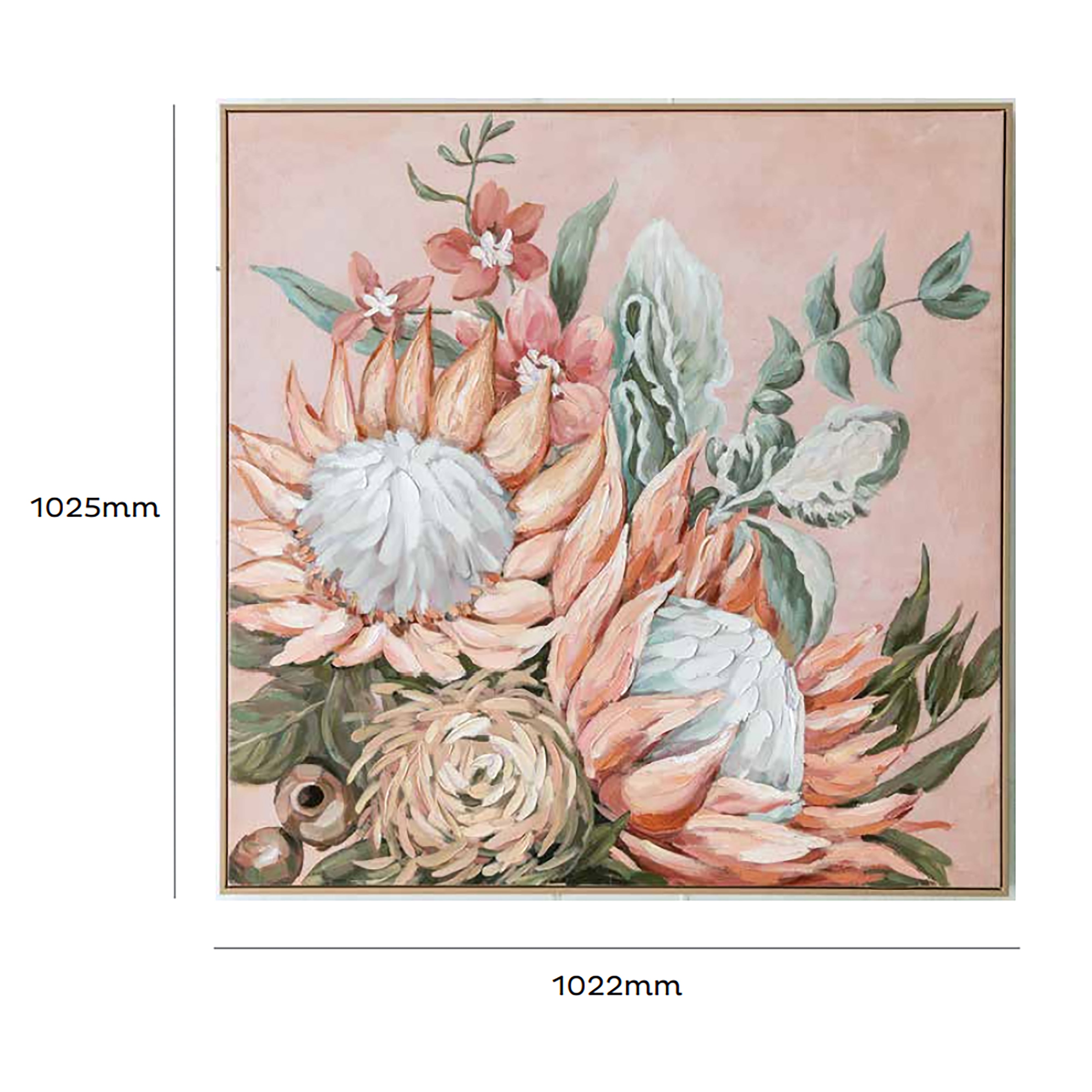 Urban Style Brushmarks Embellished Canvas Protea Pink - Modern Wall Art for Living Room, Bedroom & Office Decor