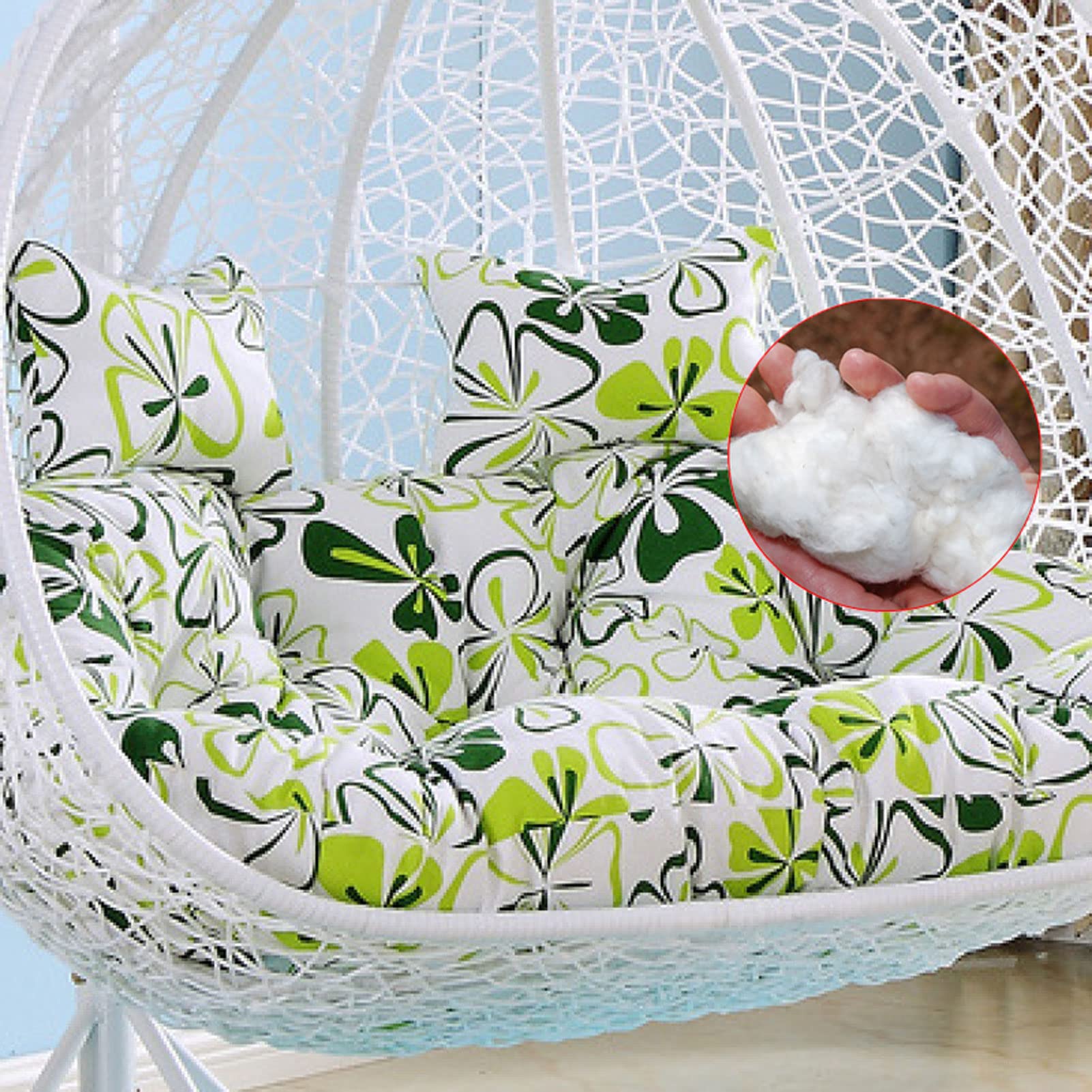 2 Person Hammock Swing Chair Cushion - Removable Egg Nest Shaped Double Hanging Wicker Rattan Pad with Headrest for Outdoor Garden, Patio, Backyard (130x110cm, Beige) - Perfect for Relaxing, Lounging & Reading in Your Yard or Balcony