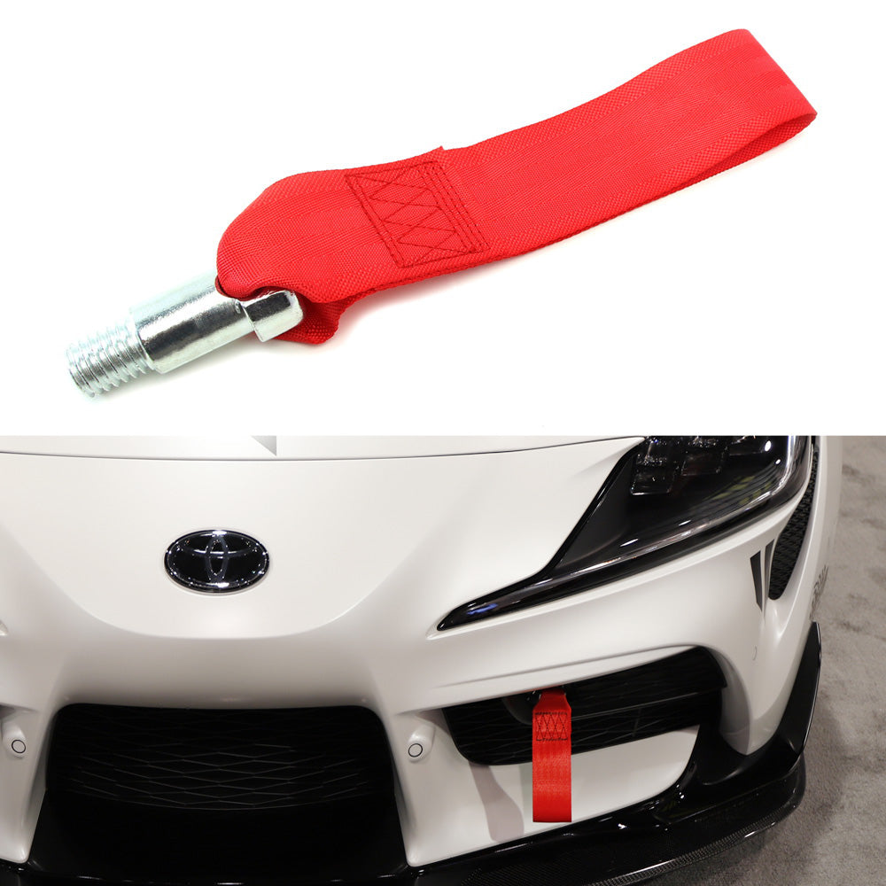Red High Aesthetic Racing Tow Hook Strap Set for 2020-2023 Toyota Supra GR - Durable Car Accessory for Track Days & Motorsport Events