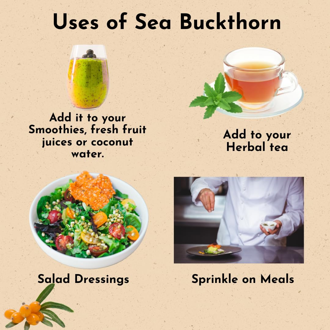 Organic Himalayan Sea Buckthorn Berries Powder - 100g | Rich in Omega 3, 7, 9, Collagen, Fiber, Vitamin C & E | Antioxidant Superfood for Smoothies, Skin Care & Immune Support