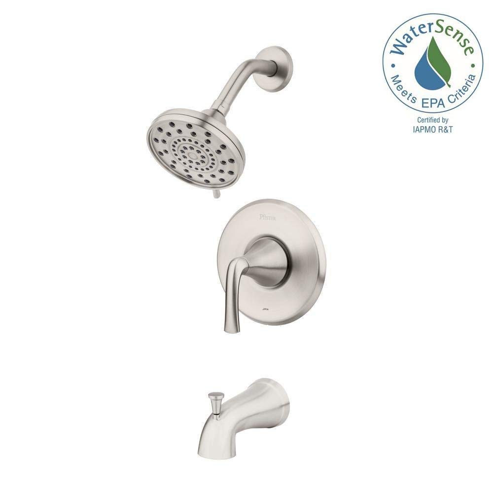 Pfister Ladera Single-Handle 3-Spray Shower Faucet in Brushed Nickel - Spot Defense Finish for Bathroom & Tub - Easy Installation, Modern Design for Home Renovation