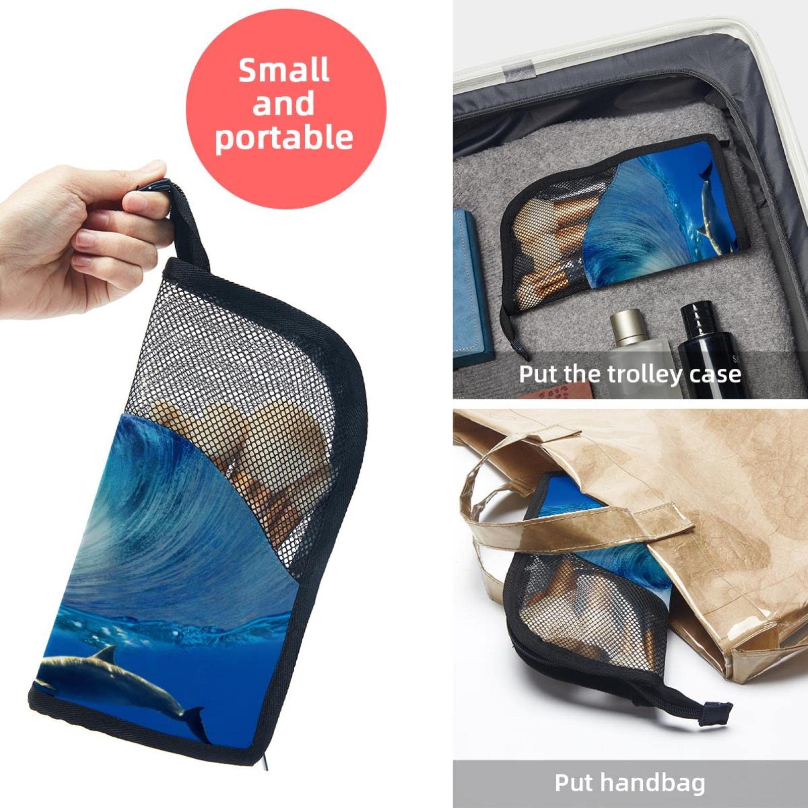 12-Piece Makeup Brush Organizer Bag with Waterproof Case - Portable Travel Cosmetic Brush Holder Set for Professional & Home Use (Ocean Dolphin Design) - Perfect for Makeup Artists, Travel & Daily Storage