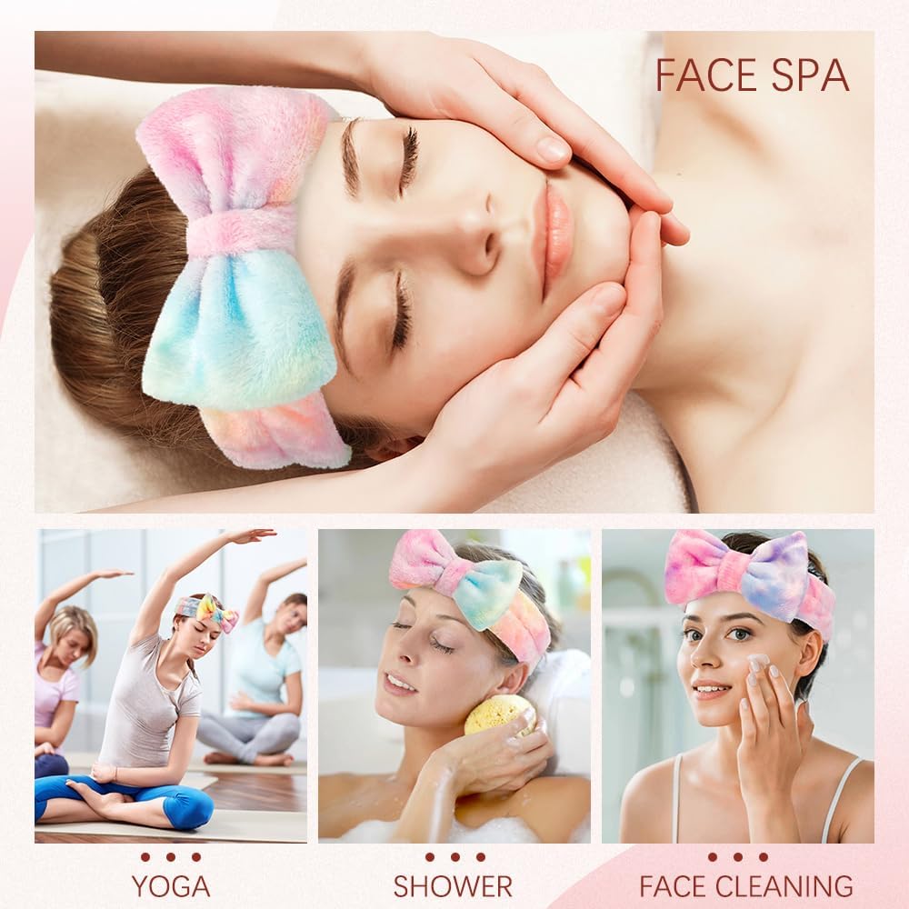 3-Piece Spa Headbands for Girls - Soft Makeup & Skincare Headbands for Washing Face, Easter Basket Stuffers for Teens, Trendy Bow Headband for Teenage Girls - Perfect for Spa Days, Skincare Routines & Easter Gifts