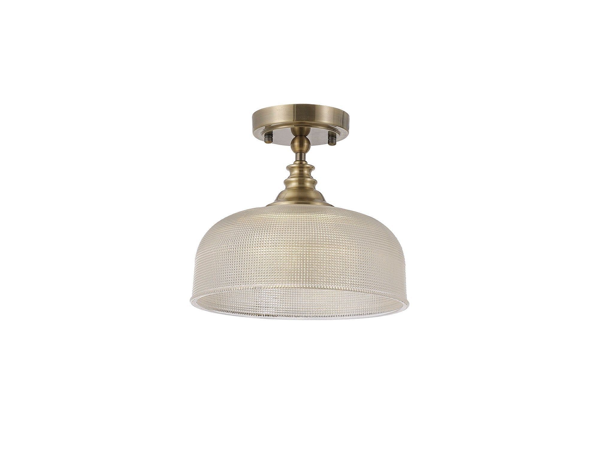 Cleron Flush Mount & Single Pendant Light Fixture - Adjustable E27 Socket in Polished Nickel, Antique Brass & Satin Nickel Finishes with Prismatic Glass Shade - Perfect for Kitchen Island, Dining Room & Entryway Lighting