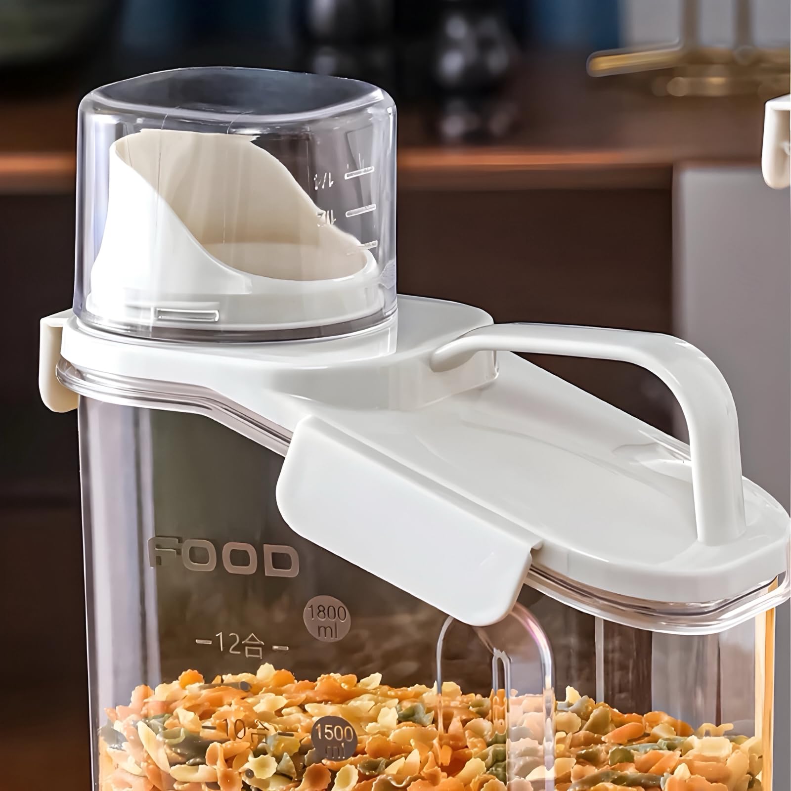 White 2L Cereal Dispenser & Rice Holder - Flour Sugar Storage Container with Lid, Dog Food Storage Bin | Kitchen Organization for Pantry, Baking & Pet Food Storage (KC-001)