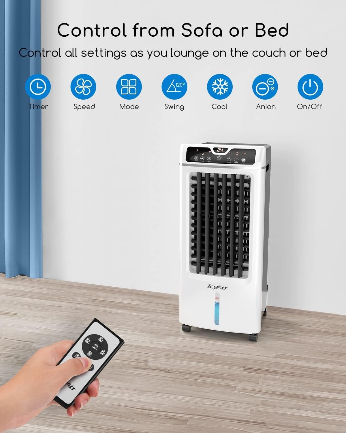 Portable Air Conditioner, 4-in-1 Evaporative Air Cooler with Purifier, Humidifier & Fan - 3 Speeds, 7H Timer, Remote Control, 4.5L Tank (550m³/h) for Home, Office & Bedroom - Perfect for Summer Cooling & Air Quality Improvement