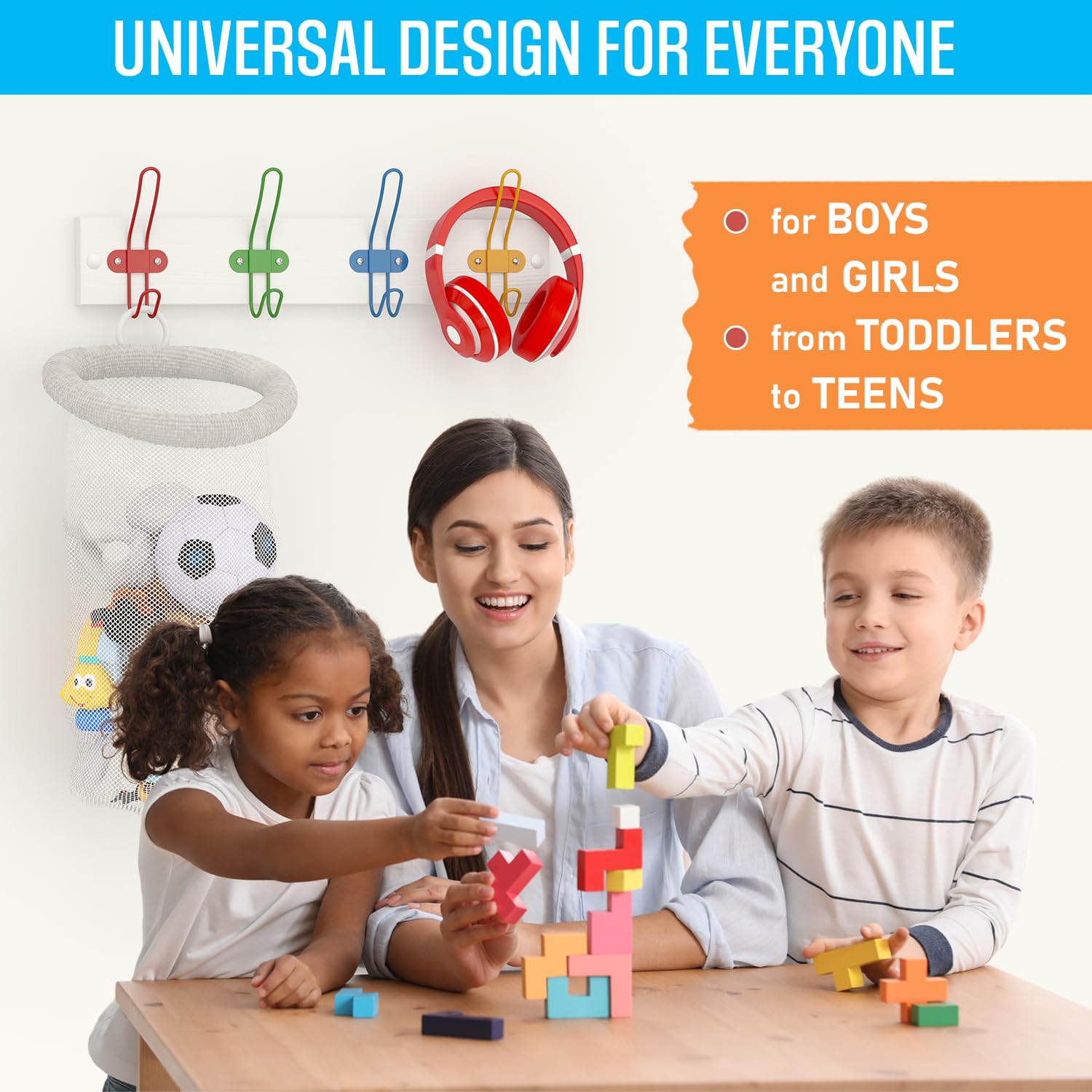 Colorful Kids Coat Rack Wall Mount with Hooks - Cute Wall Hangers for Girls & Boys to Organize Clothes, Jackets, Towels & Backpacks - Perfect for Children's Bedroom, Nursery, Bathroom & Playroom Organization