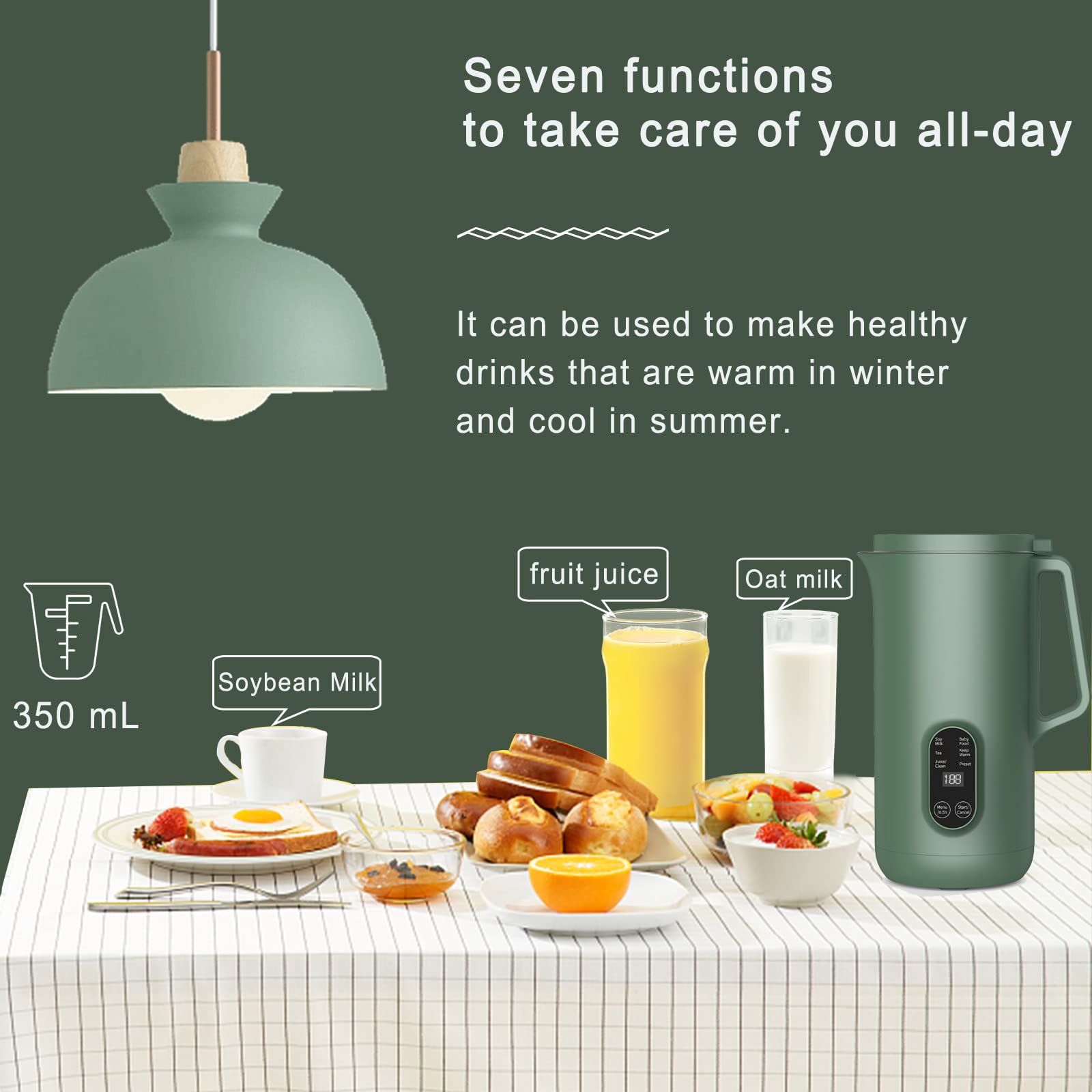Vegan Soy Milk Maker 350ml - Stainless Steel Automatic Nut Milk Machine for Almond, Oat, Rice & Soy Milk - Kitchen Blender for Smoothies, Juices & Porridge with Self-Cleaning Function - Perfect for Healthy Breakfast & Plant-Based Diets