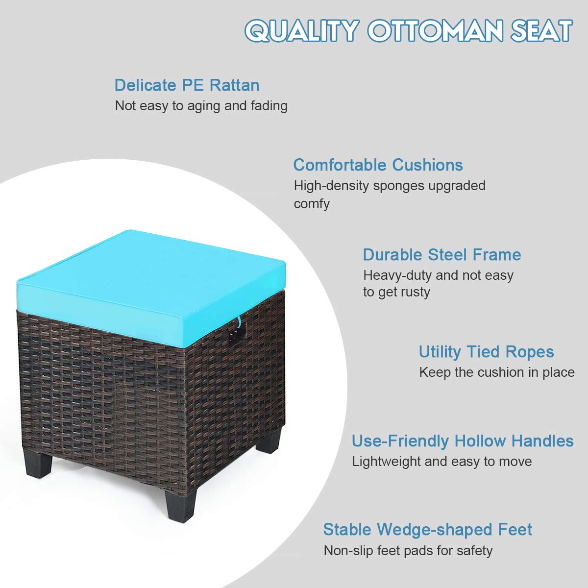 Tangkula 2-Piece Outdoor Patio Ottoman Set - All-Weather Rattan Wicker Footstool with Removable Cushions - Waterproof Patio Furniture for Garden, Poolside & Deck Relaxation