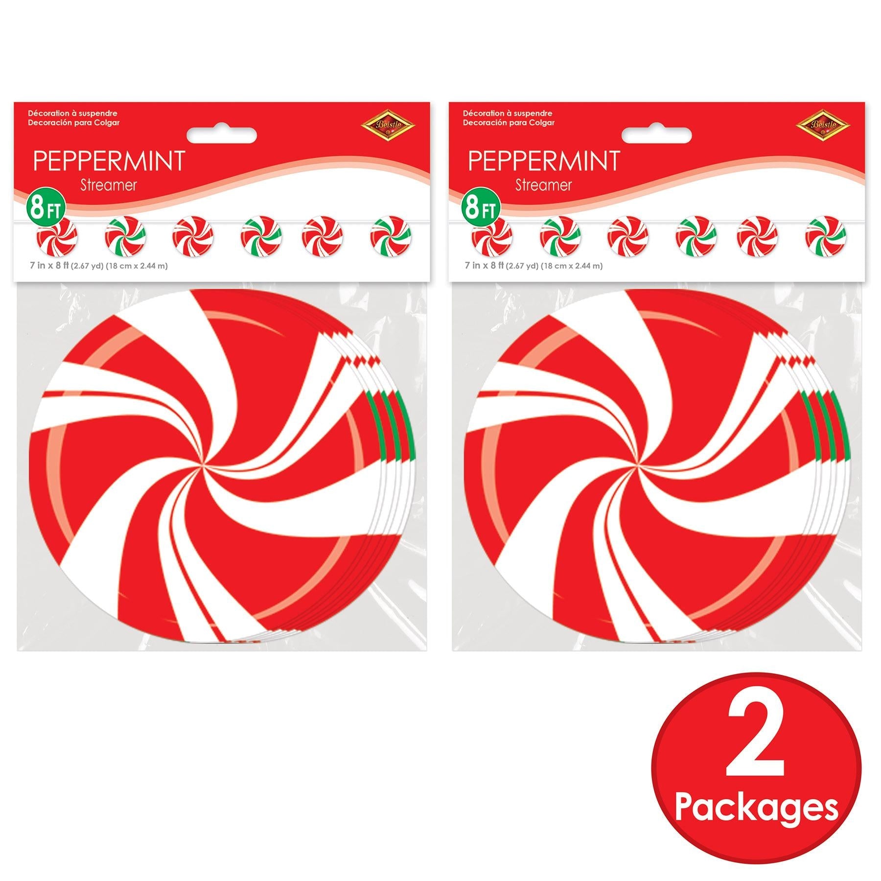 12 Pack Beistle Christmas Peppermint Streamers - 24ft Red & White Striped Party Decorations for Holiday, Xmas Tree, Home, Office & Classroom Decor
