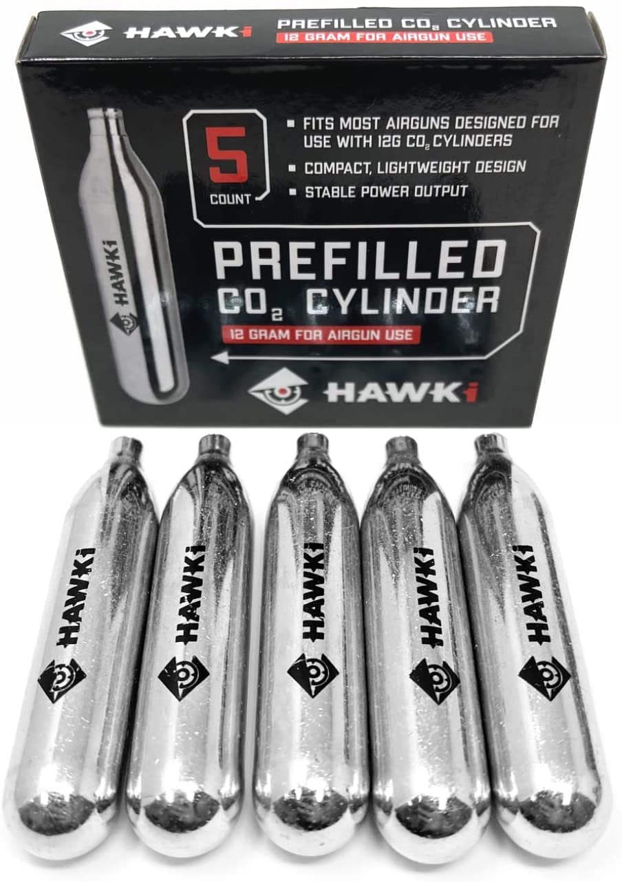 Hawki 12 Gram CO2 Cartridges - Premium Refills for Air Guns, BB Guns, Airsoft Pistols & Paintball Markers - Perfect for Target Shooting, Hunting & Outdoor Sports