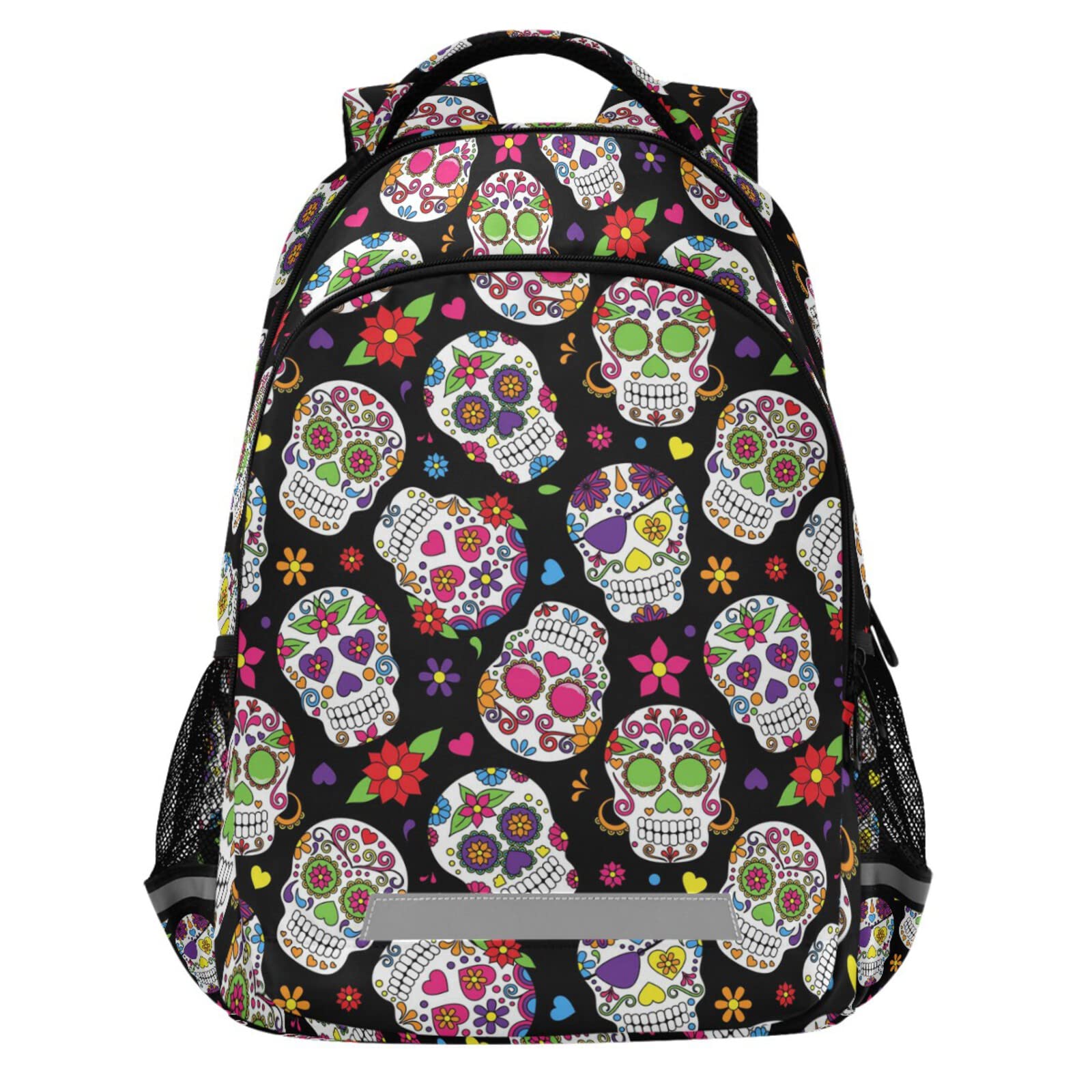 Sugar Skull Backpack for School - Gothic Day of the Dead Bookbag with Wide Shoulder Straps for Teens, College Students, Boys & Girls - Perfect for Travel, Sports, Camping & Everyday Use