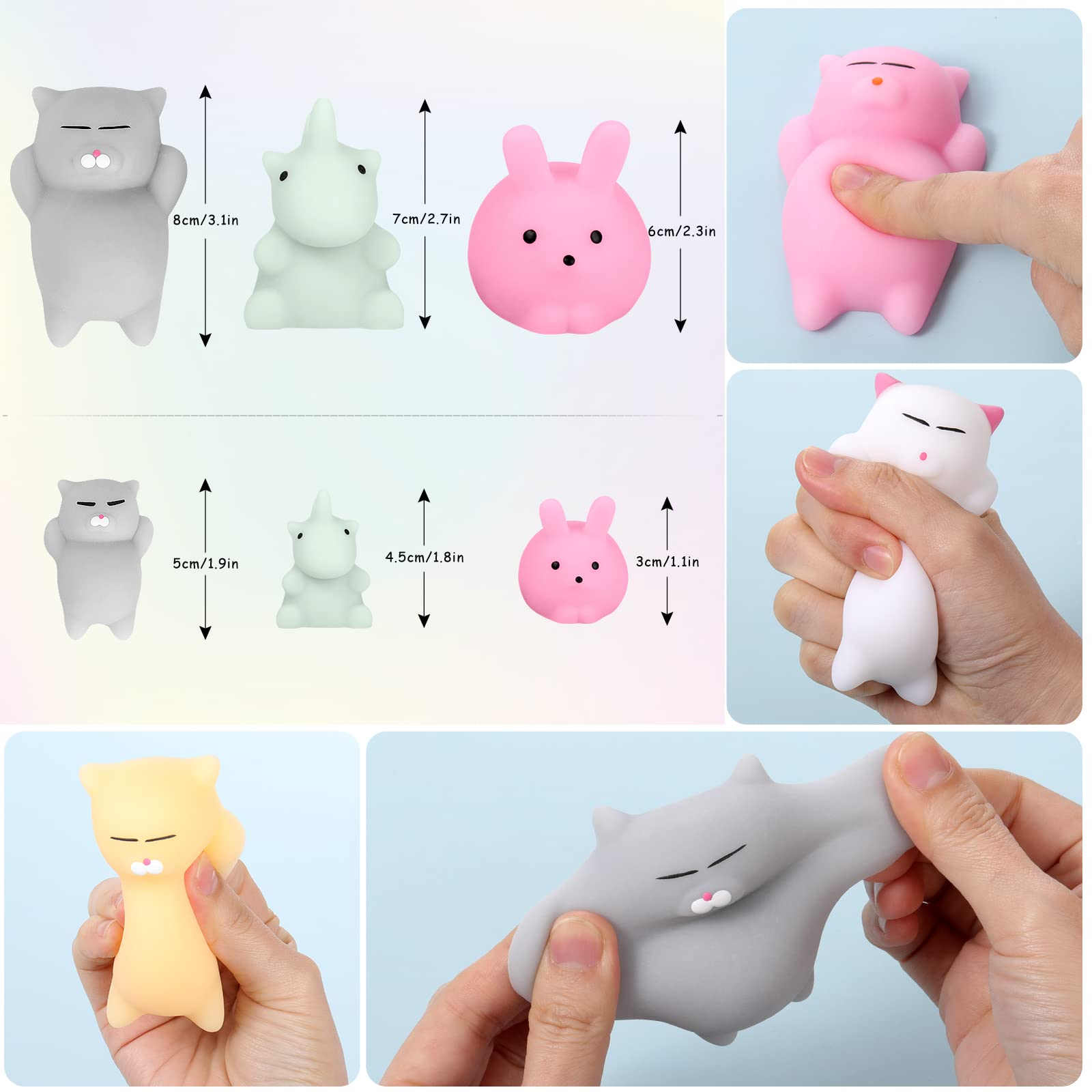 18PCS Squishy Toys for Kids - 9 Large & 9 Small Kawaii Mochi Stress Relief Toys, Cute Rabbit & Cat Squishies for Party Favors, Anxiety Relief & Sensory Play - Perfect for Birthday Gifts, Classroom Rewards & Relaxation Therapy