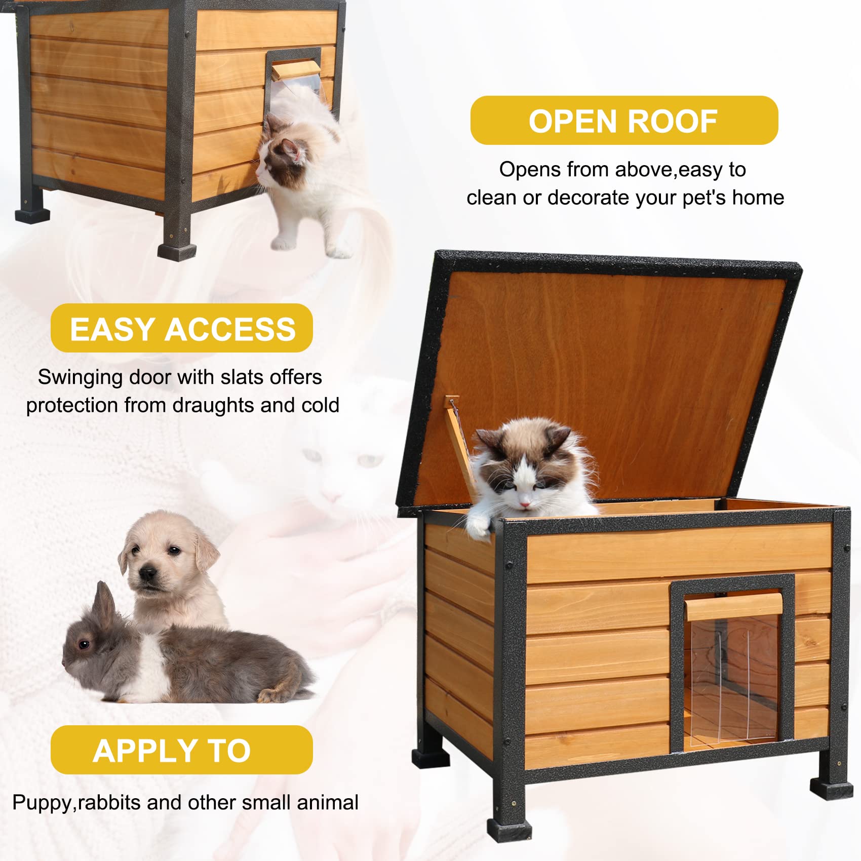 Weatherproof Outdoor Cat House - Insulated Wooden Pet Shelter for Feral Cats & Medium Dogs | Indoor/Outdoor Use for Backyard, Garden & Patio