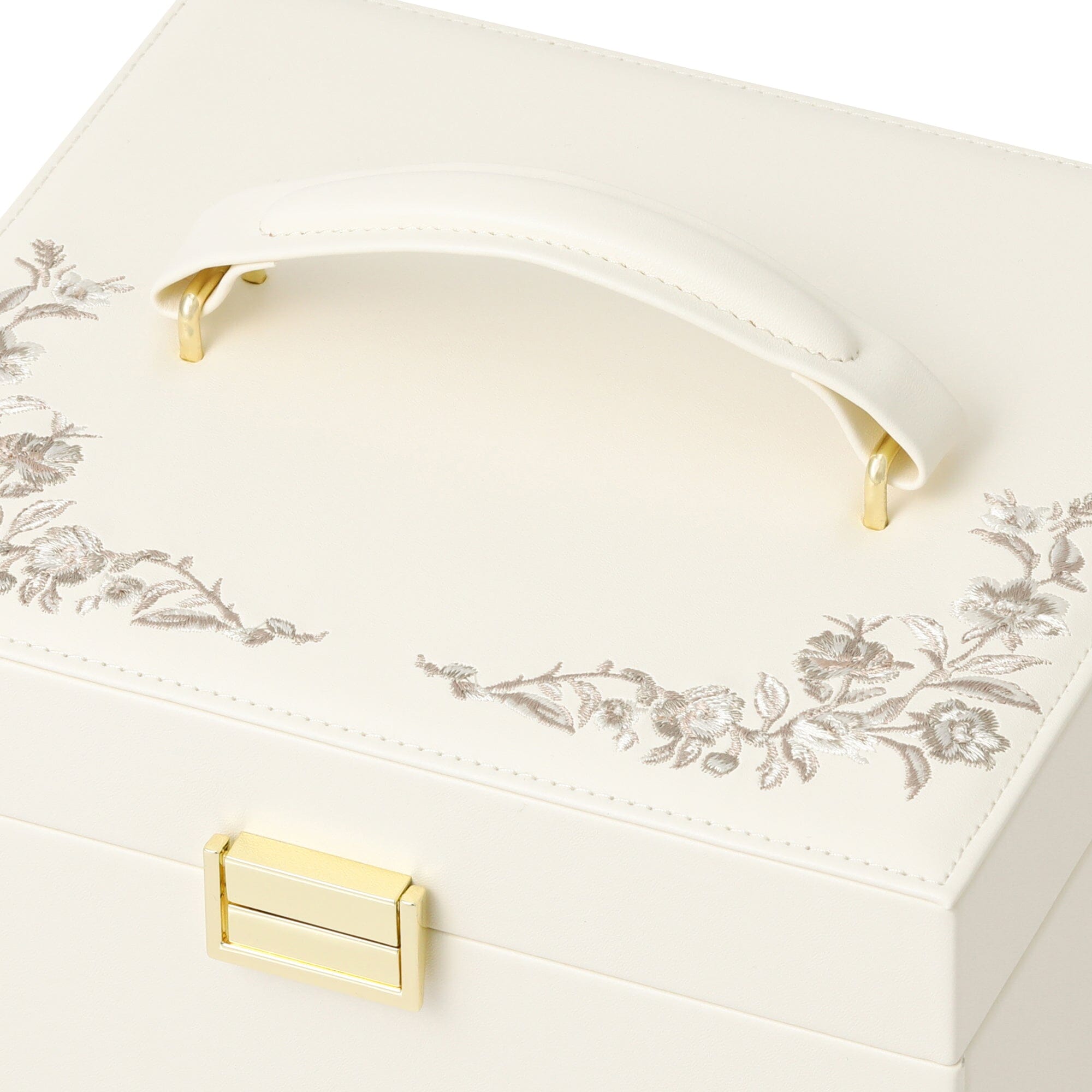 Elegant Beige Embroidery Flower Jewelry Box - Perfect for Gift Giving, Home Decor & Organizing Necklaces, Rings & Earrings