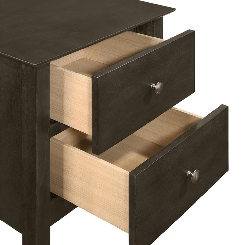 Gemini Solid Wood Nightstand with Two Drawers - Classic Gray Bedside Table for Bedroom, Living Room & Office Storage