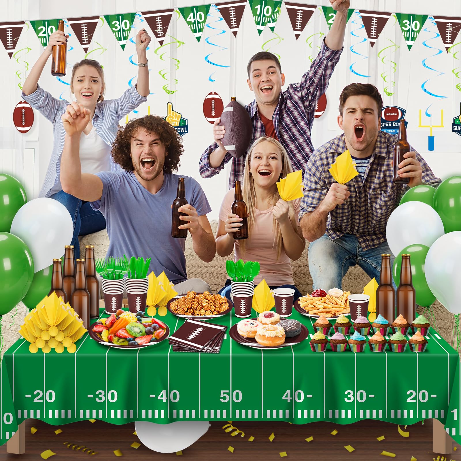 183 Pcs Super Bowl Party Decorations Kit 2025 - Football Party Supplies for 24 Guests, Includes Tablecloth, Plates, Cups & Banner - Perfect for Super Bowl Parties, Football Birthday Celebrations & Tailgating Events
