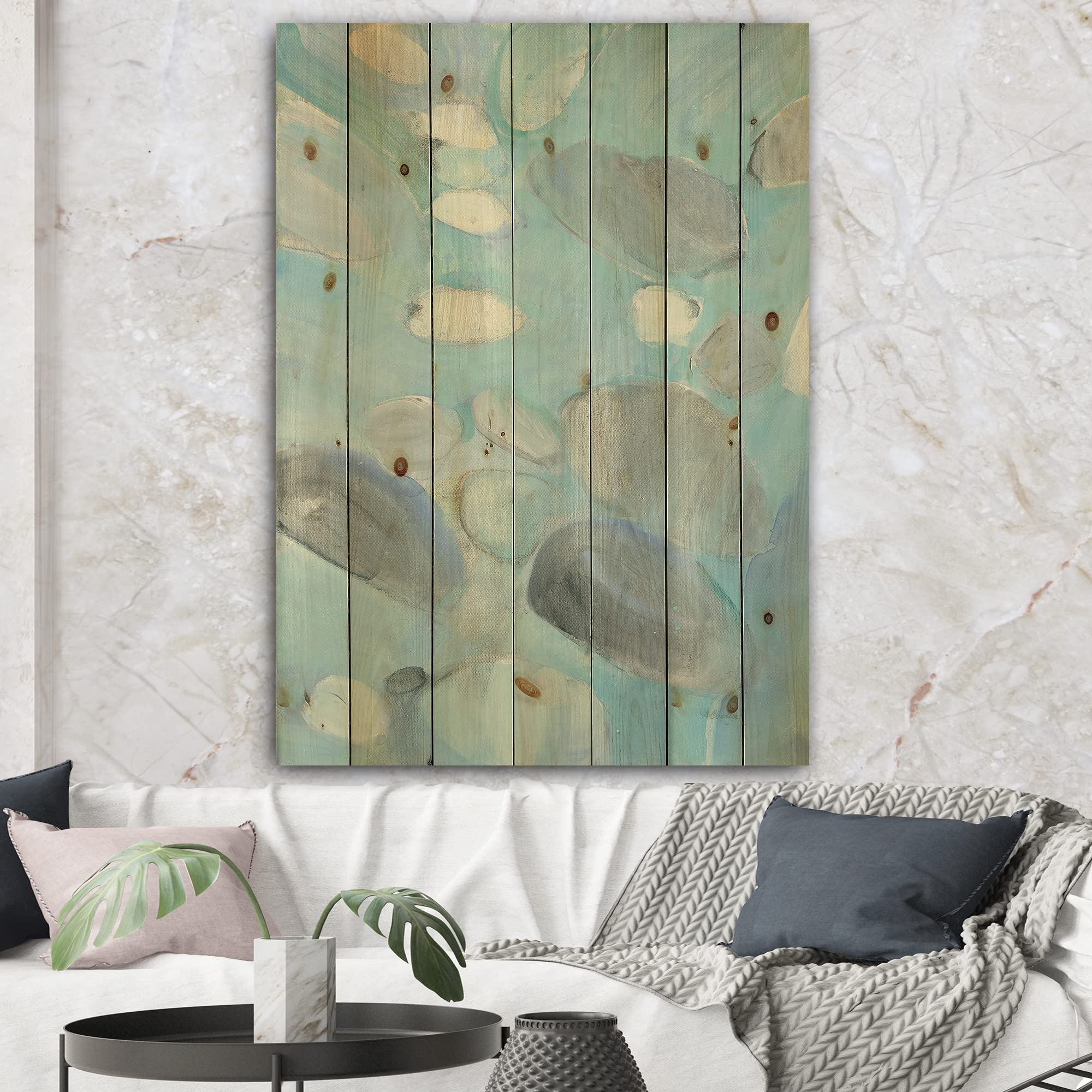 DesignQ Running Water II Traditional Wood Wall Decor - Blue Abstract Wood Wall Art Panel, Large Natural Pine Wood Print for Living Room, Bedroom & Office Decor