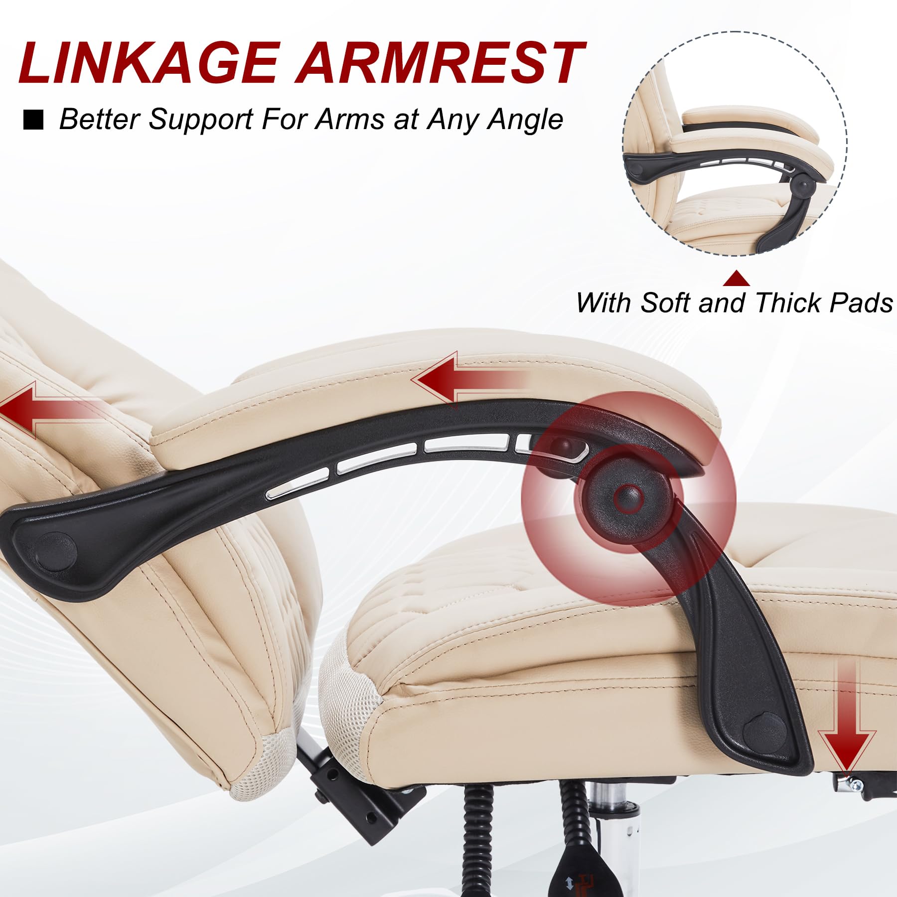 400lbs Heavy Duty Executive Office Chair with Footrest - Big & Tall Ergonomic Reclining Chair for Home Office - Comfortable Desk Chair for Heavy People (Khaki) - Perfect for Long Work Hours & Back Support