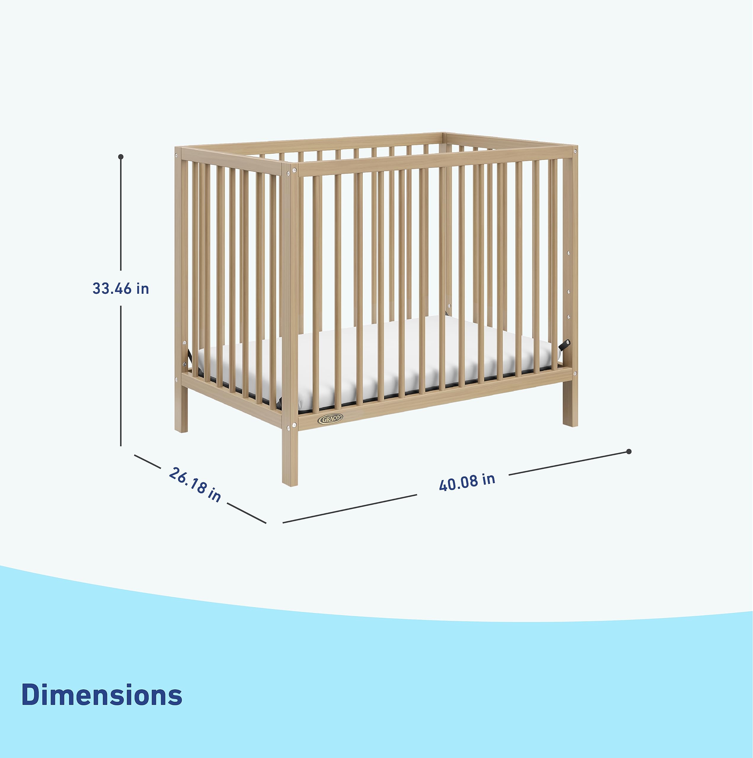 Graco Teddi 4-in-1 Convertible Mini Crib with Water-Resistant Mattress - GREENGUARD Gold Certified, Driftwood Finish | Space-Saving Nursery Solution for Small Rooms & Apartments | Includes 2.75-Inch Mattress, Easy 30-Min Assembly