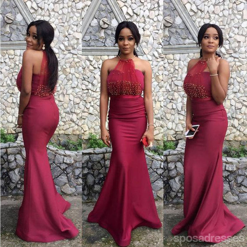 Elegant Red Mermaid Halter Long Bridesmaid Dresses for Weddings, Prom & Formal Events - Style WG1528