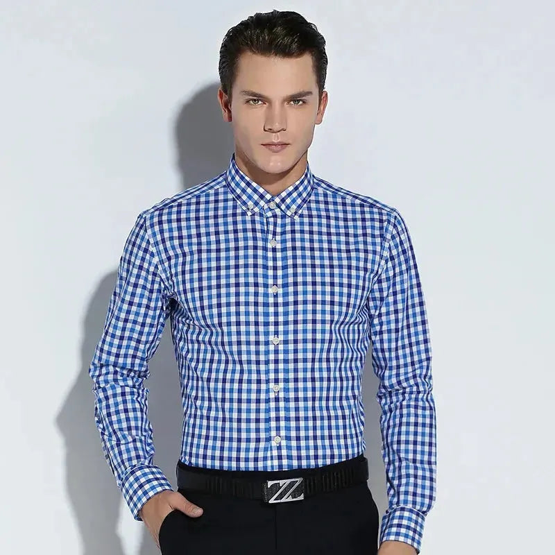 Men's Casual Button Down Cotton Checkered Shirt - Comfortable Plaid Long Sleeve Shirt for Work, Date Night & Outdoor Activities