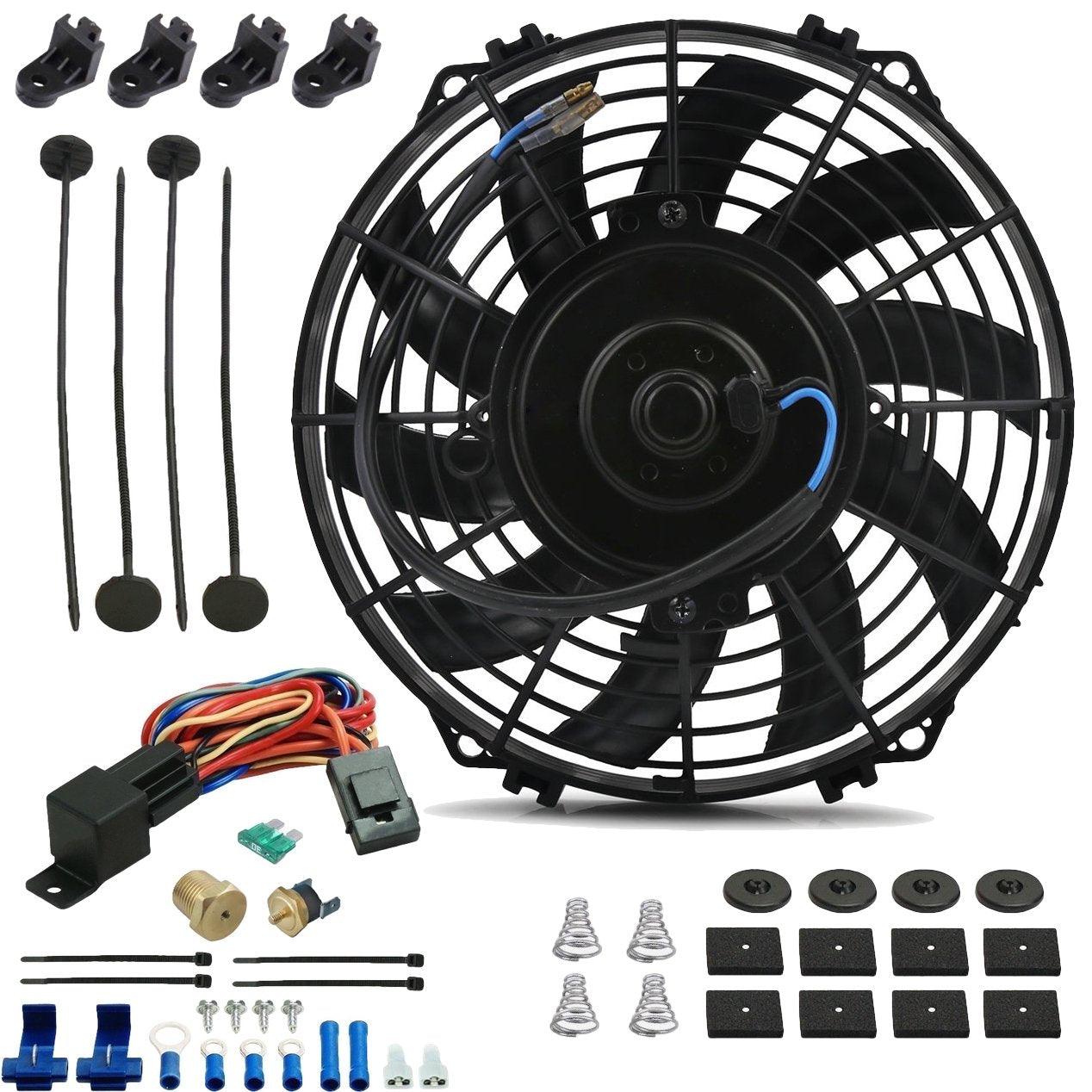 90W 9-Inch Electric Cooling Fan with Thermostat Switch Wiring Kit - Perfect for Automotive, Radiator, and HVAC Cooling Systems