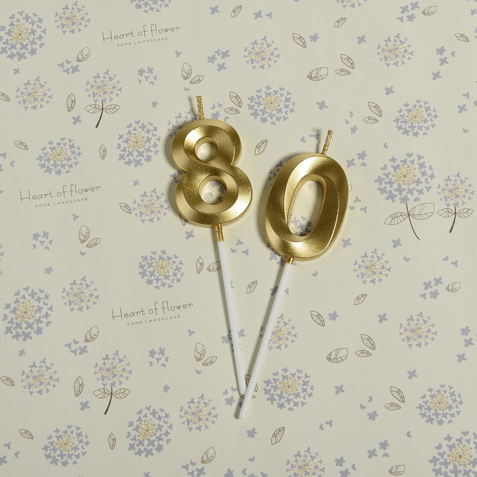 Gold Number 80 Cake Topper Candles - 80th Birthday Party Decorations for Women & Men - Perfect for Milestone Celebrations, Anniversary Cakes, and Retirement Parties