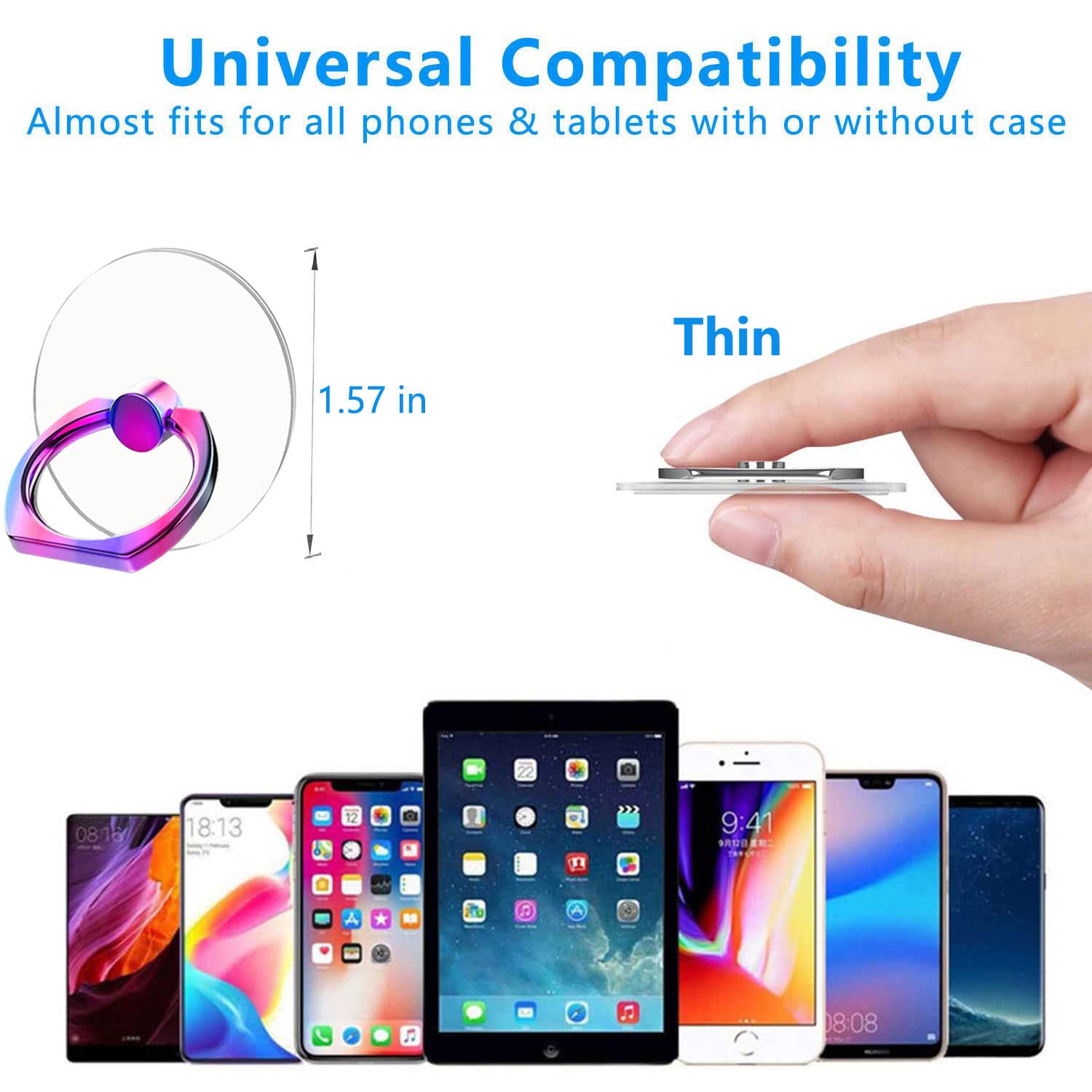 2-Pack Colorful Transparent Phone Ring Holder Stand - 360° Rotatable Grip & Kickstand for All Phones & Cases | Perfect for Hands-Free Viewing, Secure Grip & Multi-Tasking