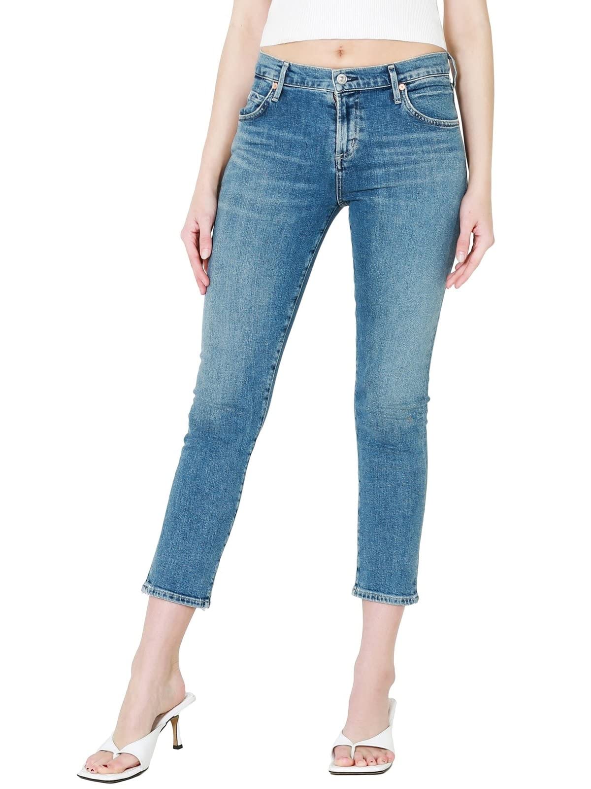 Citizens of Humanity Elsa Mid Rise Crop Straight Leg Jeans for Women - Starry Night Wash, Size 27, Blue Denim | Comfortable Casual & Night Out Pants