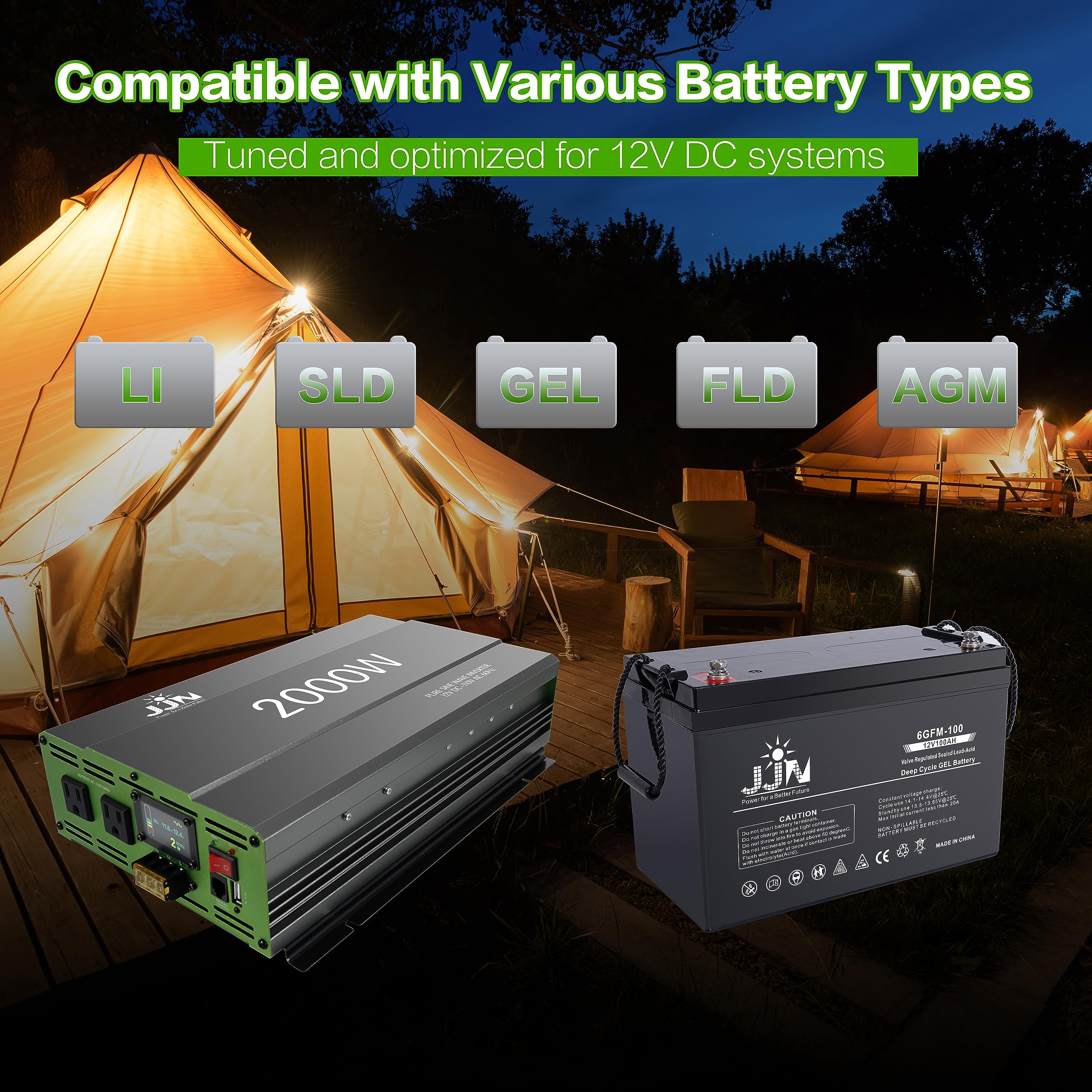 2000W Pure Sine Wave Power Inverter 12V DC to 120V AC with LCD Display & Remote - Solar, RV, Truck, Marine & Home Backup Power Converter for Off-Grid Living, Road Trips & Emergency Power Outages