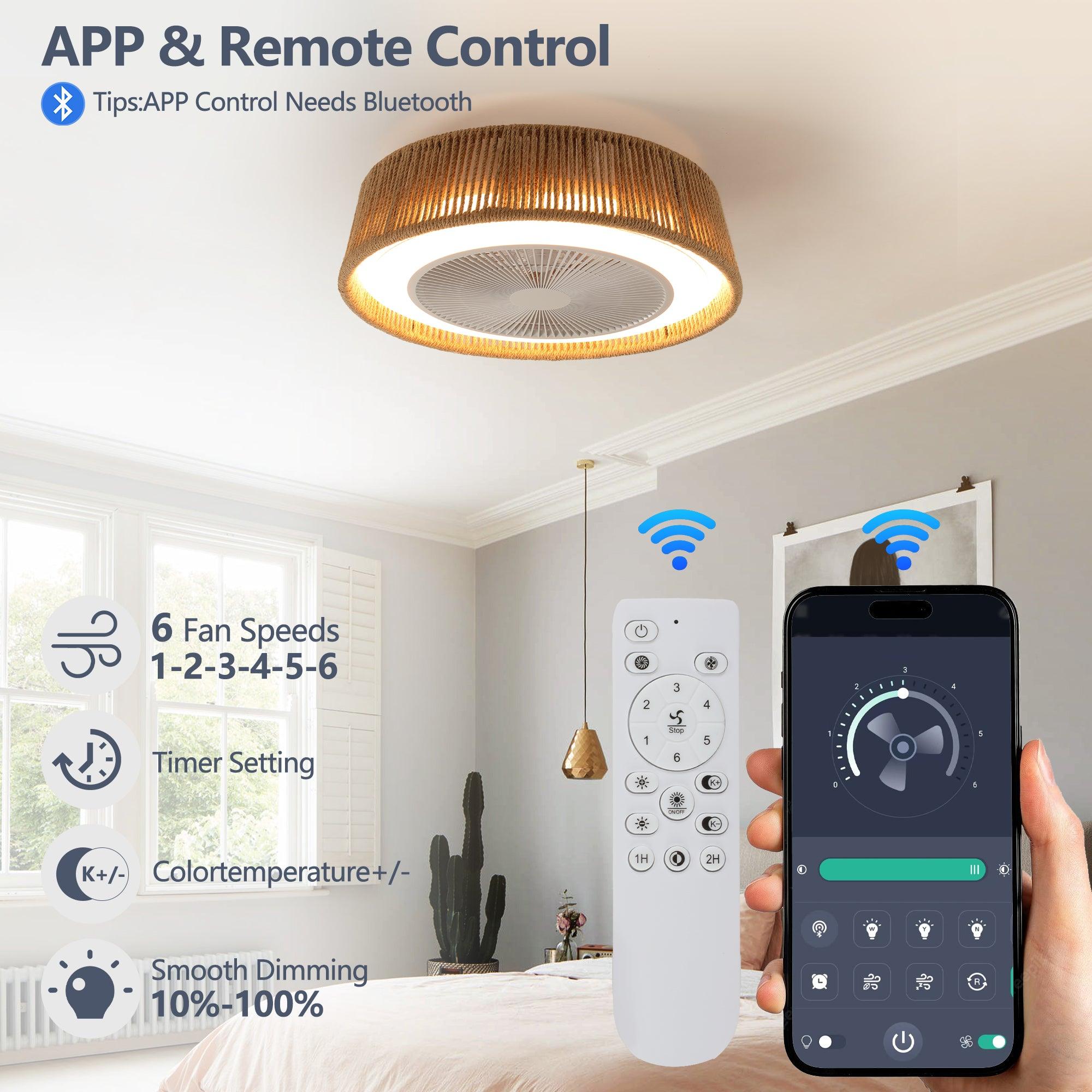 Bohemian Style LED Dimmable Ceiling Light with Built-in Fan & Remote Control - Modern Lighting for Bedroom, Living Room, and Patio