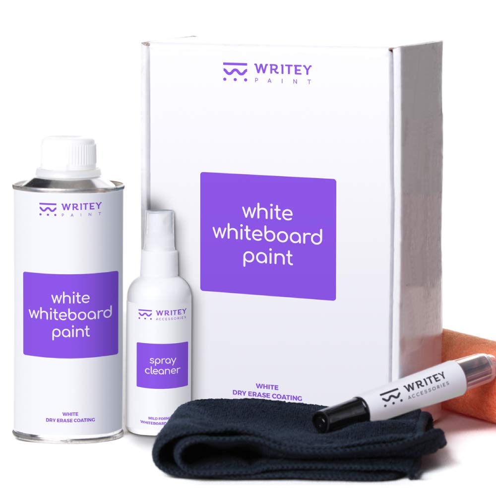 WhiteBoard Paint Kit - 50 Sq Ft Stain Proof Dry Erase Wall Paint, No Mixing Formula with Spray Cleaner | Perfect for Home Offices, Classrooms & DIY Projects