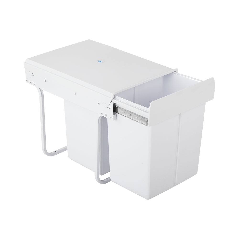 Cefito 2x20L Pull Out Trash Can White - Under Sink Waste Bin for Kitchen, Bathroom & Office Organization