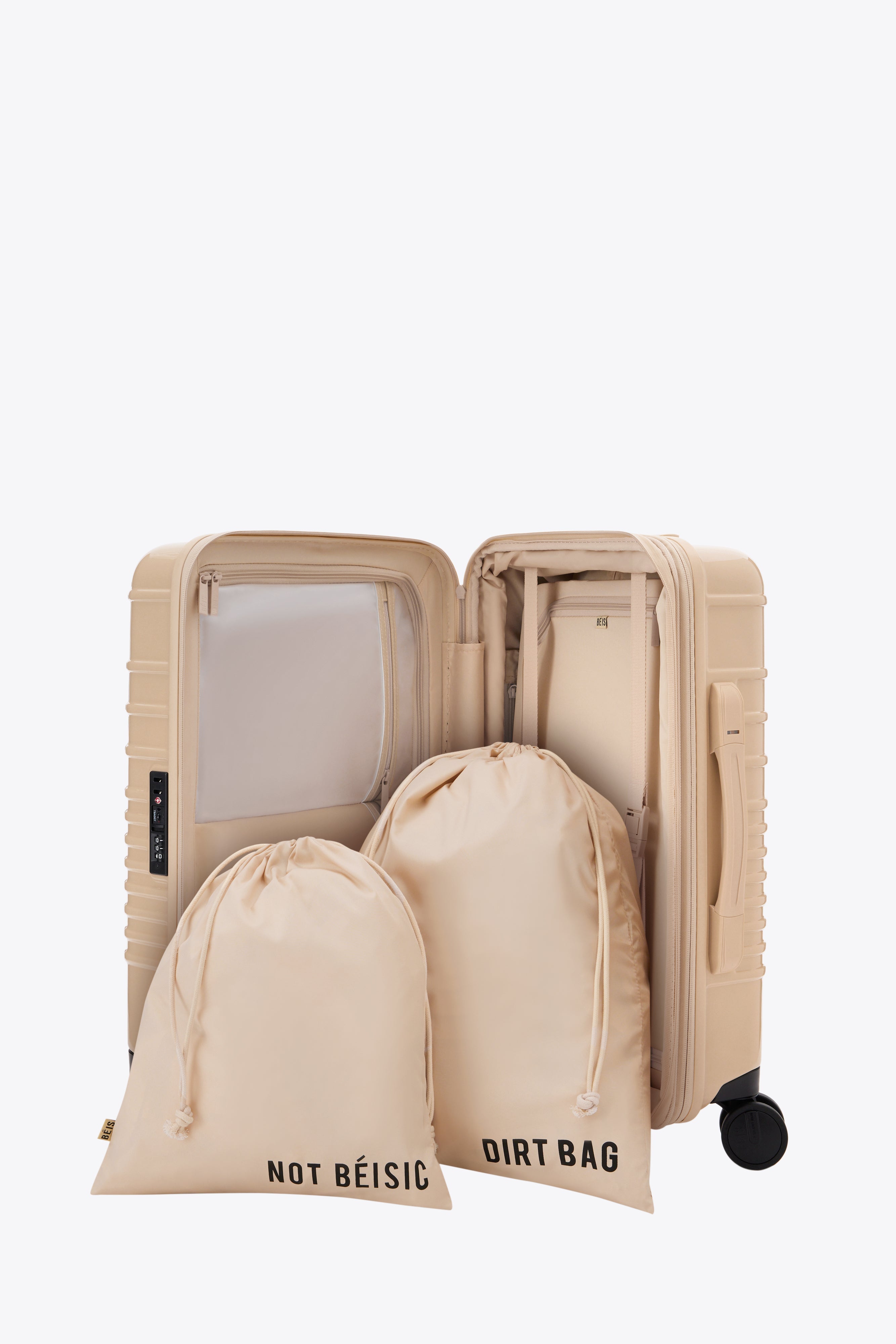 Glossy Beige Carry On Roller Luggage - Lightweight Spinner Suitcase for Air Travel & Weekend Getaways
