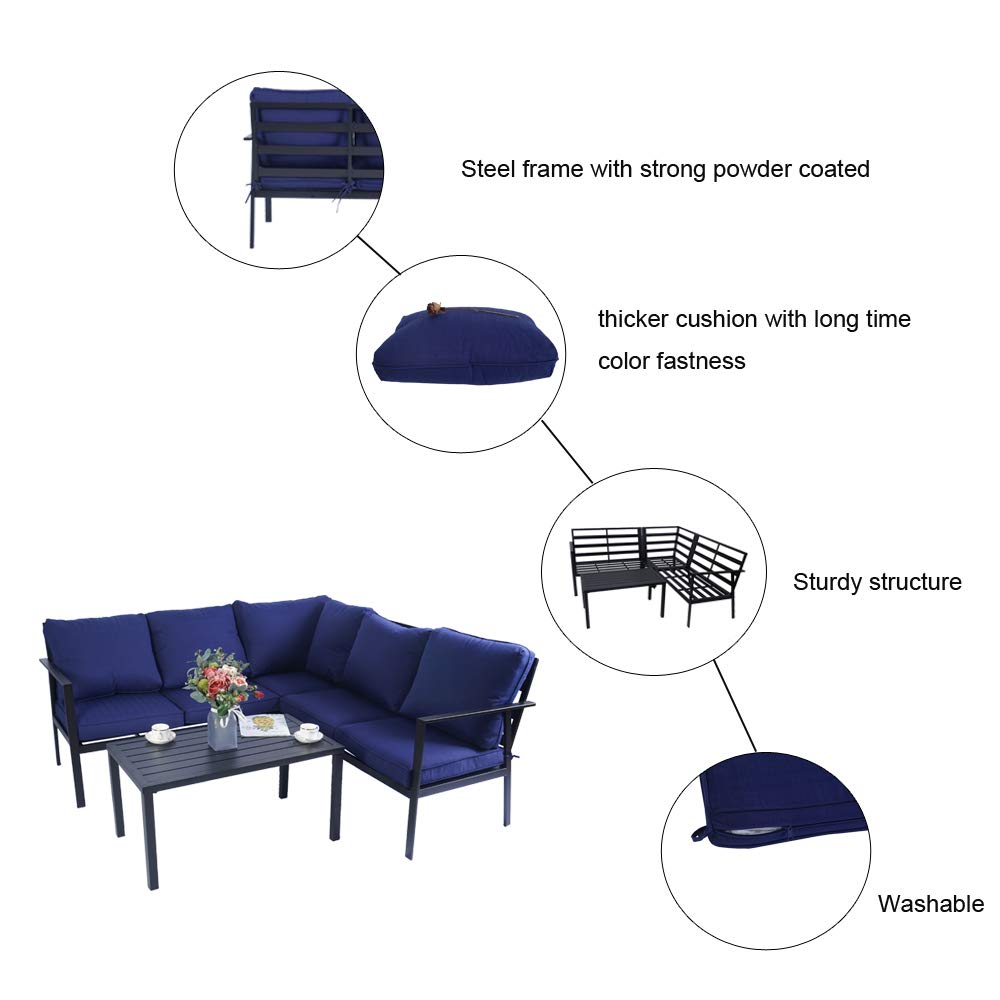 **Kozyard 4-Piece Outdoor Sofa Set - Heavy-Duty Metal Frame & Weather-Resistant Cushions - Patio, Garden, or Backyard Conversation Set - Navy Blue - Perfect for Relaxing, Entertaining, and Outdoor Gatherings**