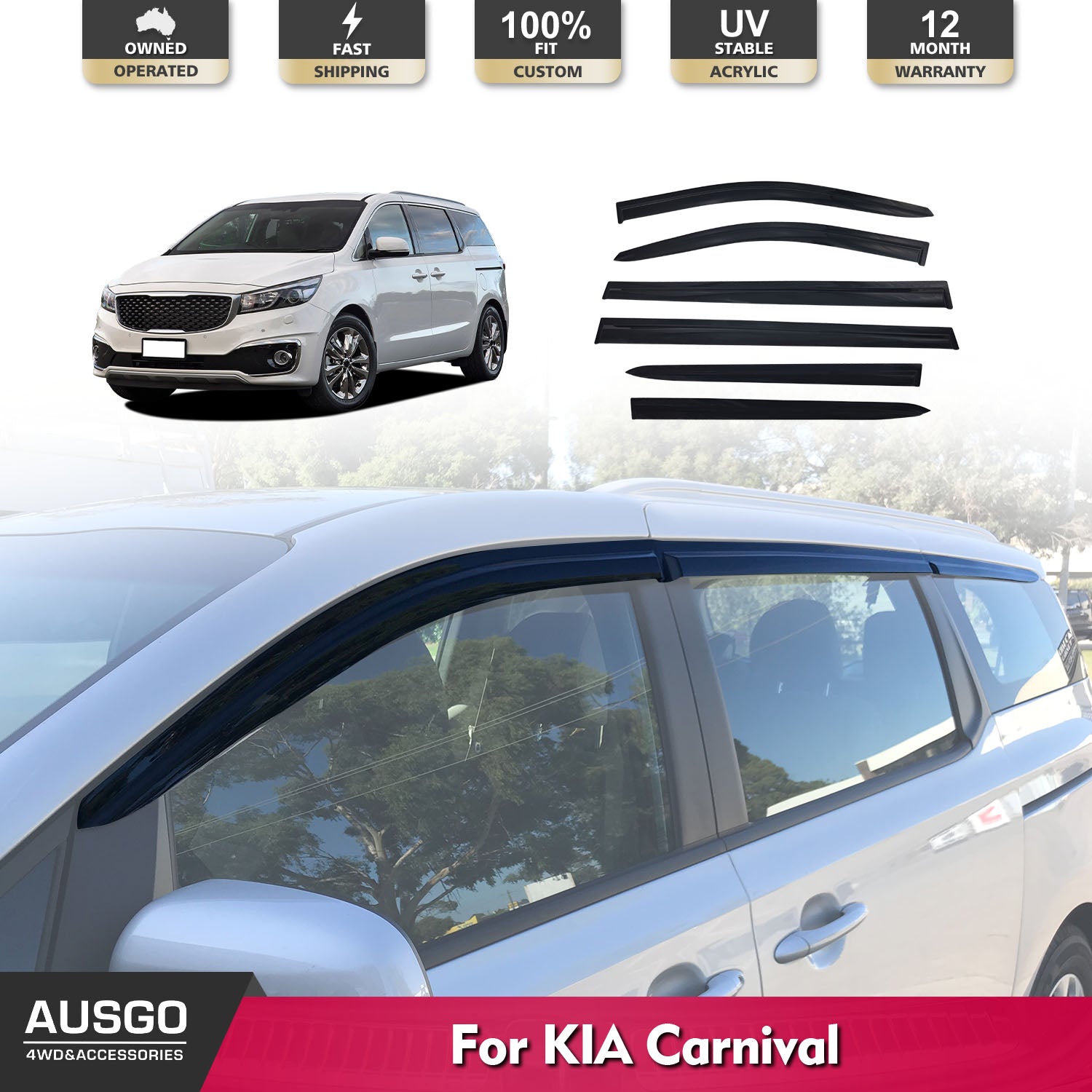 KIA Carnival YP Series 2014-2020 Weather Shields - Durable Car Window Rain Guards for All-Weather Protection - Perfect for Rain, Snow & Highway Driving