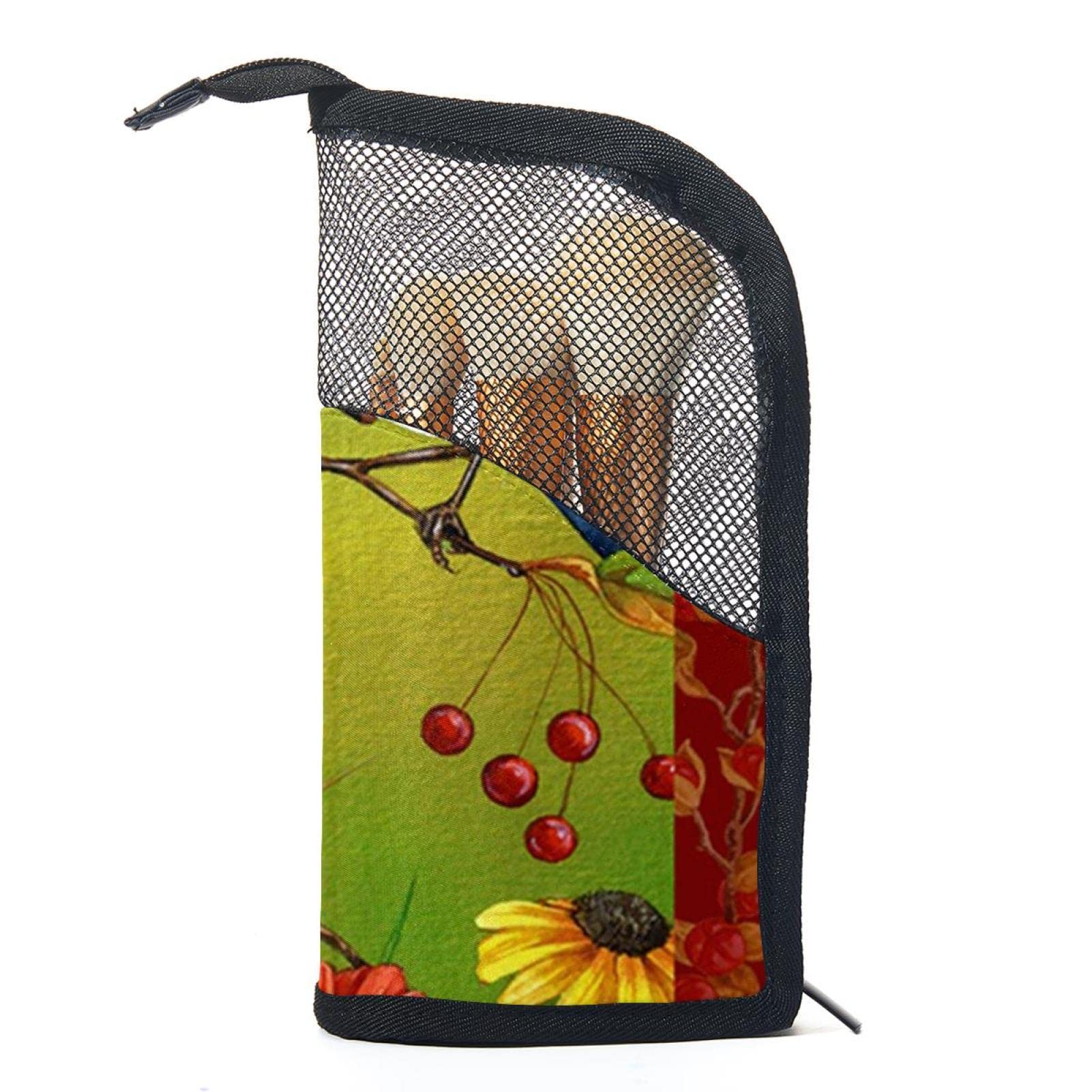 12-Piece Makeup Brush Organizer Bag with Floral Bird Design - Portable Cosmetic Brush Holder Case for Travel, Home & Professional Makeup Artists