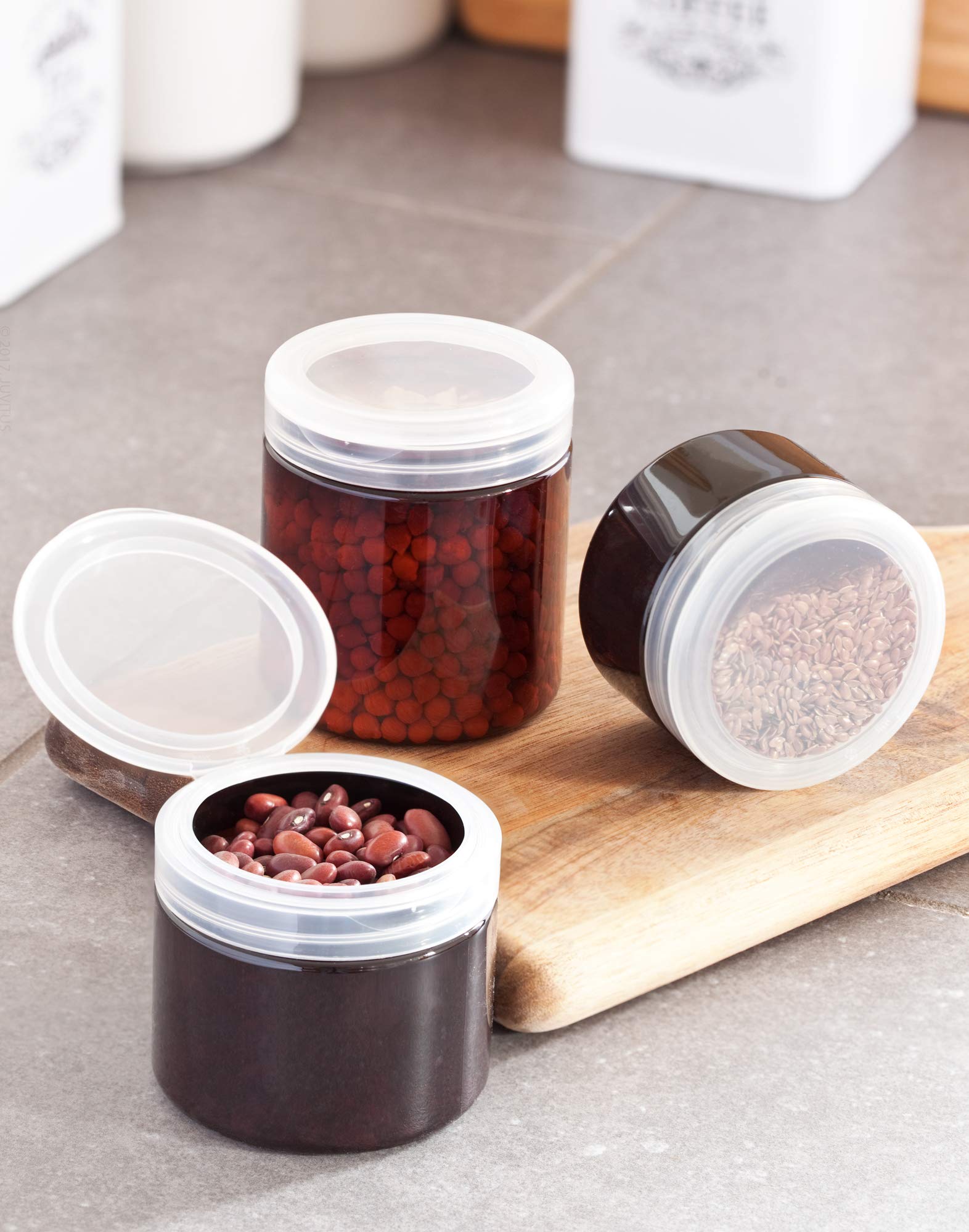 JUVITUS 8oz Amber PET Jars with Flip Top Caps (12-Pack) for Spices & Crafts
