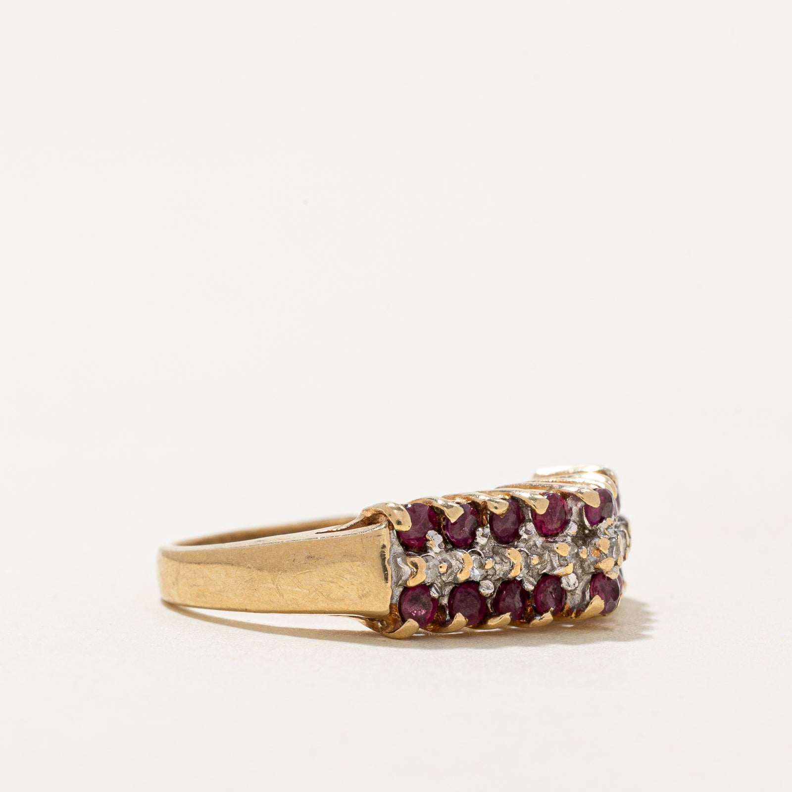 Elegant Multi Row Ruby & Diamond Ring - 0.55ctw Total, 0.05ctw Diamonds - Size 4.5 - Perfect for Anniversary Gifts, Valentine's Day & Special Occasions