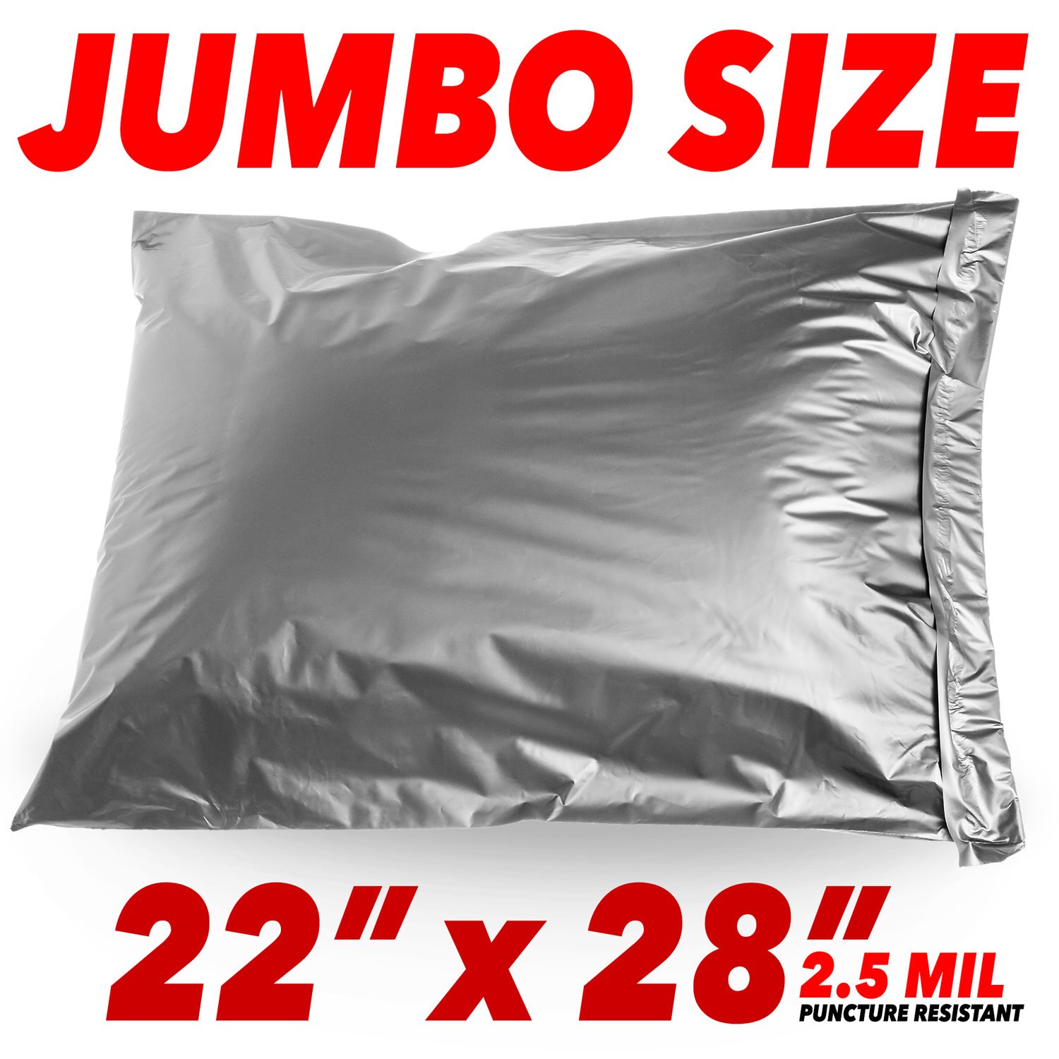 22x28 Jumbo Self-Seal Poly Mailer Bags 2.5 Mil (50 Pack Silver) - Durable Shipping Envelopes for Ecommerce, Clothing & Small Business Packaging