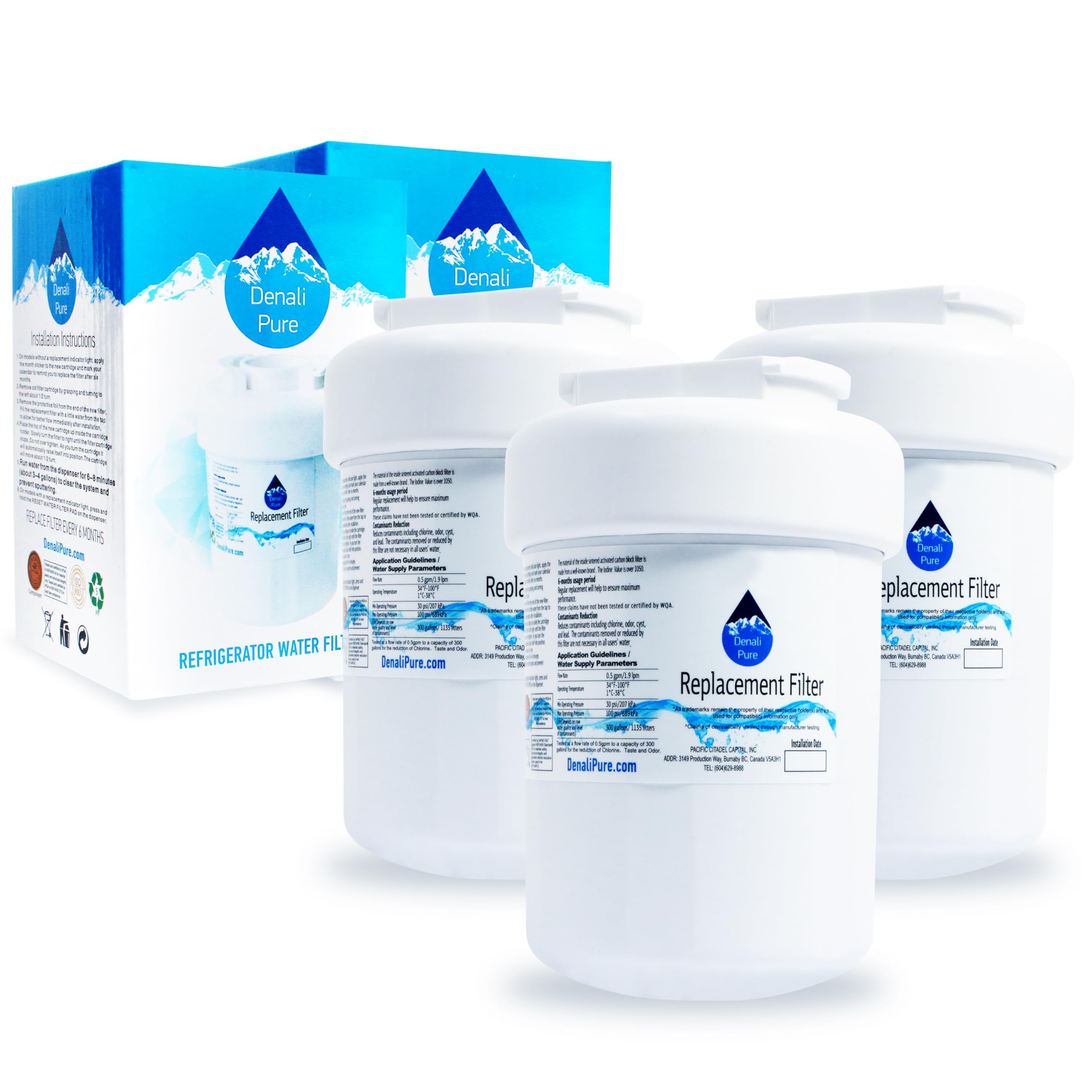 3-Pack GE GSH25JFRJWW Refrigerator Water Filter Replacement - Compatible with MWF & MWFP Cartridges for Clean, Fresh Drinking Water - Perfect for Home, Office & RV Use