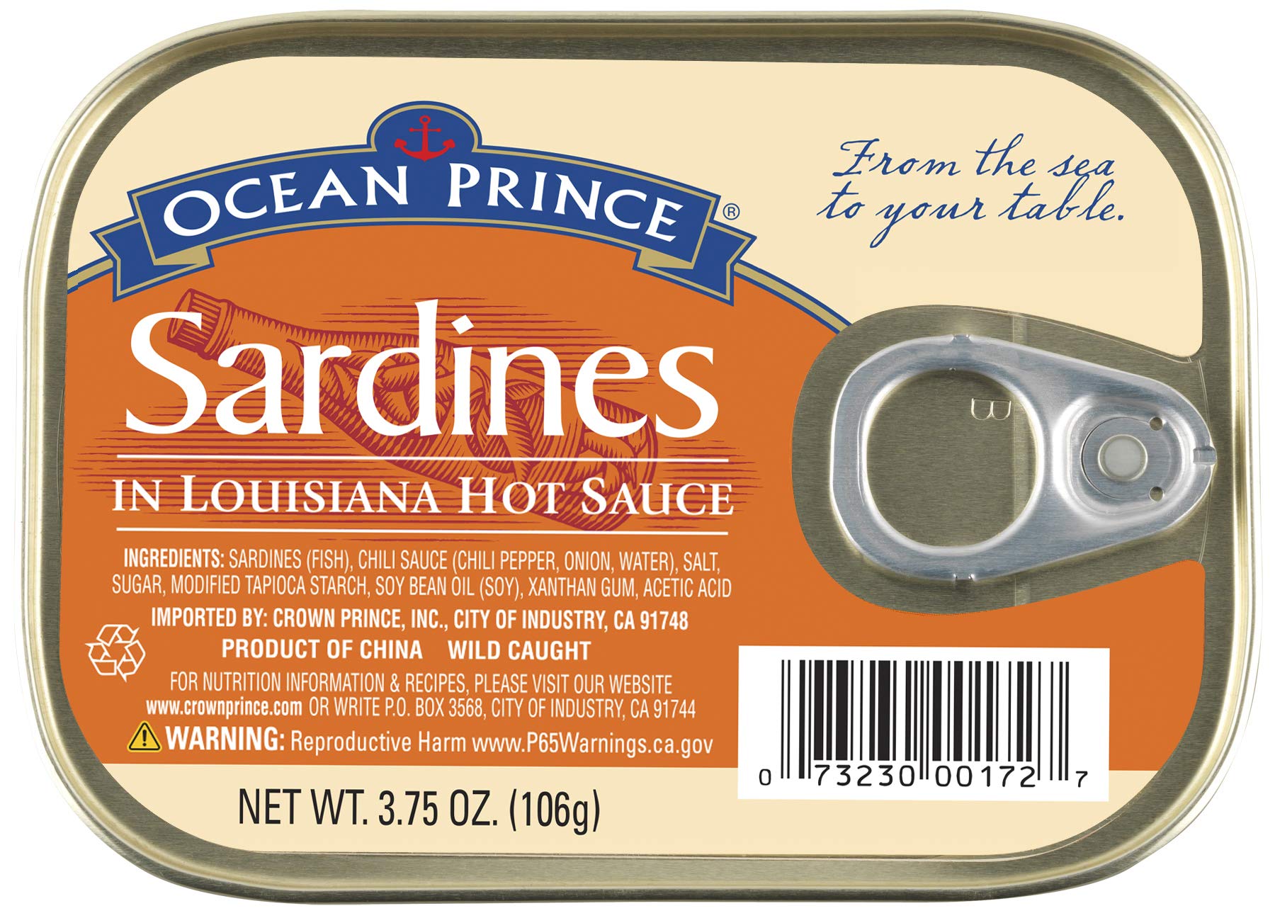 Ocean Prince Sardines in Louisiana Hot Sauce - 3.75oz Cans (12-Pack) | Premium Canned Fish for Snacks, Salads & Emergency Food Supply
