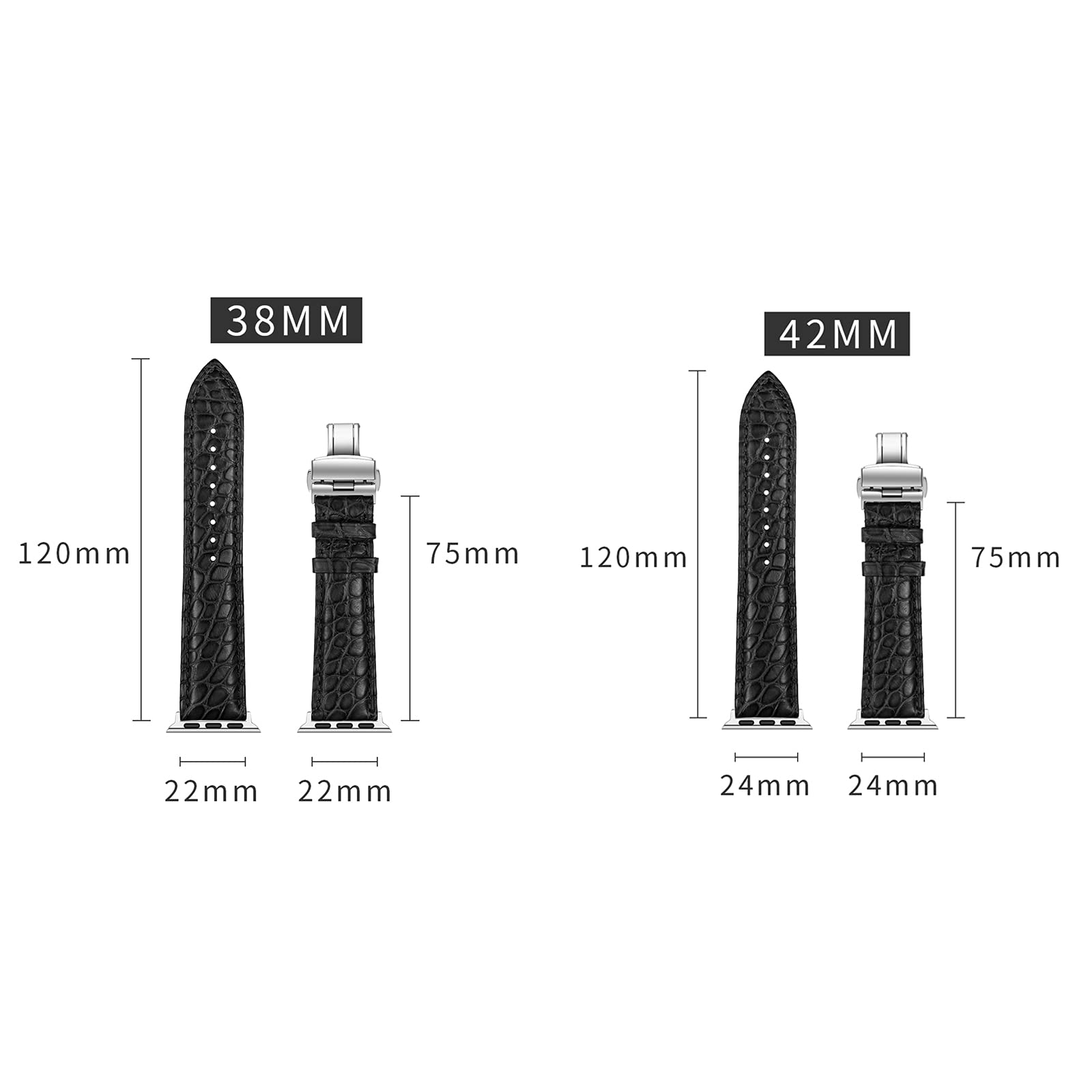 Premium Genuine Leather Watch Bands for Apple Watch Series 1/2/3/4/5/6/SE - 38mm 40mm 42mm 44mm Compatible iWatch Straps - Classic Retro Crocodile Design for Men & Women - Perfect for Work, Gym & Everyday Wear