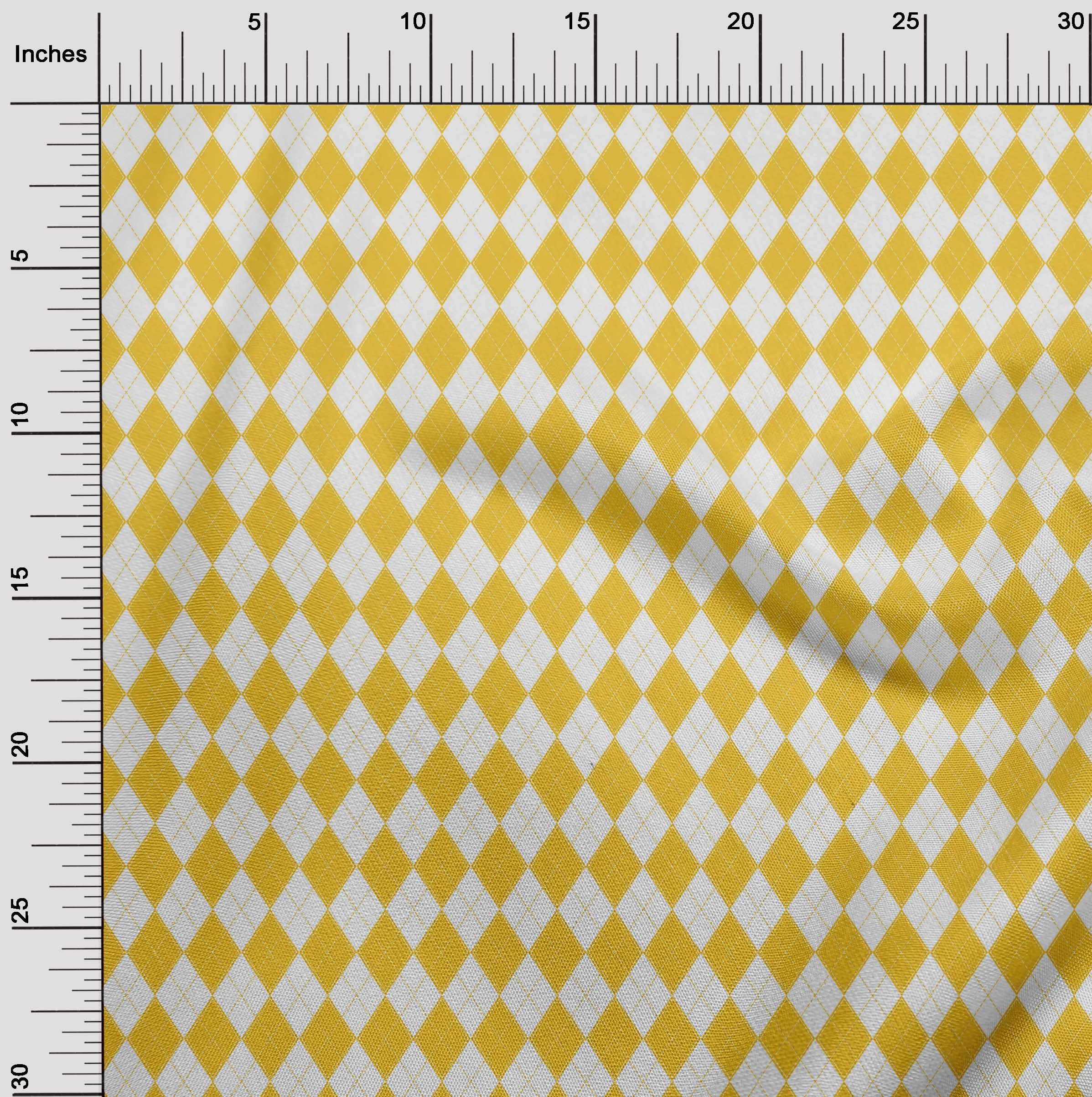 oneOone Cotton Poplin Yellow Check Argyle Print Fabric by The Yard - 56