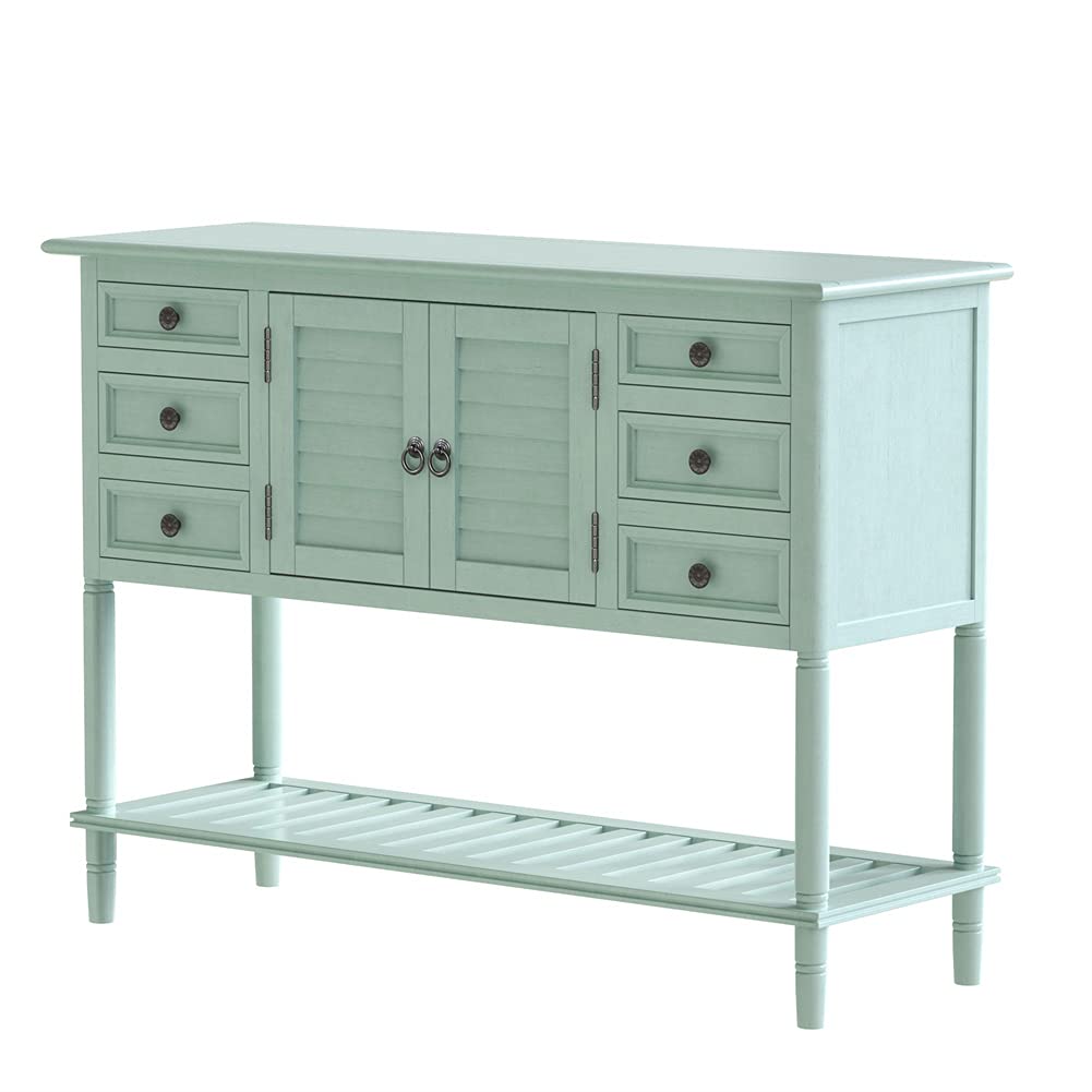 Solid Wood Console Table with 6 Drawers & Cabinet - 45