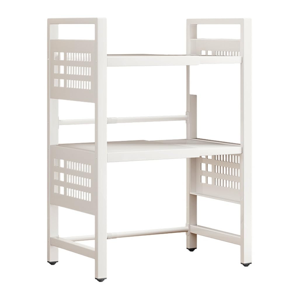 FLTRGO 3-Tier Extendable Microwave Oven Rack - Adjustable Heavy Duty Metal Pantry Shelf with Spice Organizer, Paper Towel Holder & 6 Hooks - Space Saving Kitchen Organizer for Home, Office or Dorm Countertop - Perfect for Small Spaces, Microwave Storage & Kitchen Organization