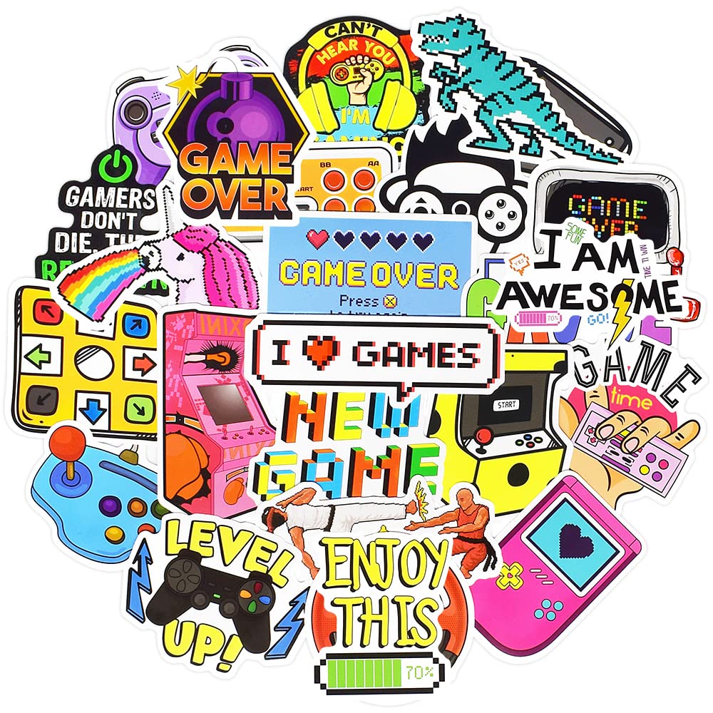 QTL Classic Gaming Stickers 50Pcs - Waterproof Vinyl Stickers for Laptop, Water Bottles & Gaming Gear