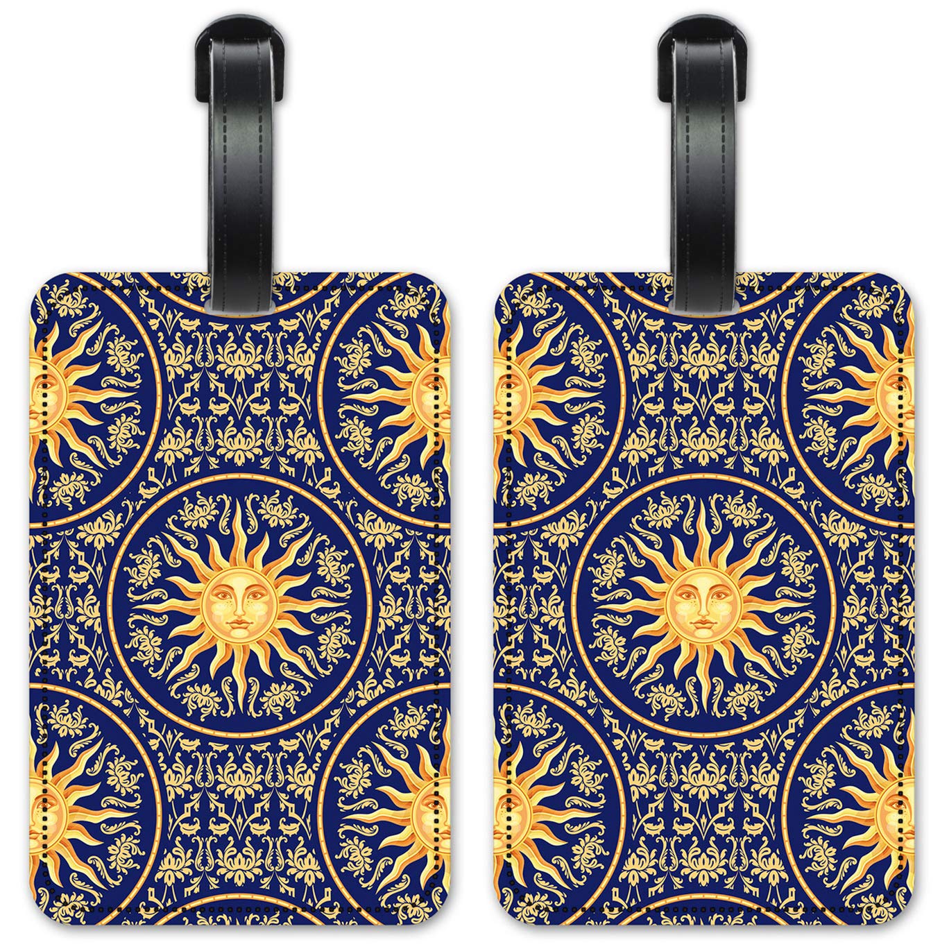 Golden Sun Toss Luggage ID Tags - Waterproof Suitcase Identification Cards with Customizable Info - Set of 2 for Travel, Business Trips & Vacation Packing Organization