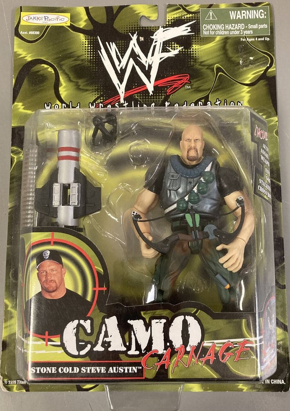 1999 WWF Jakks Pacific Camo Carnage Series 1 Stone Cold Steve Austin Action Figure with Gun Accessories - Collectible Wrestling Toy for Display & Play